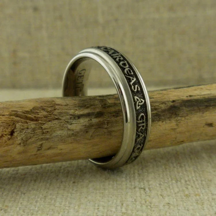 Gaelic Love, Loyalty, Friendship Wedding Ring in Titanium — Unique
