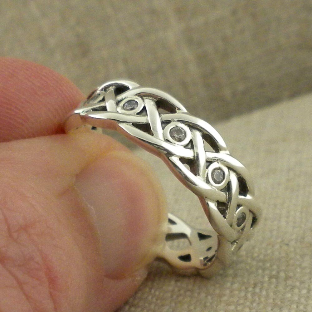 Celtic Knot Wedding Ring with Bezel Set CZs
