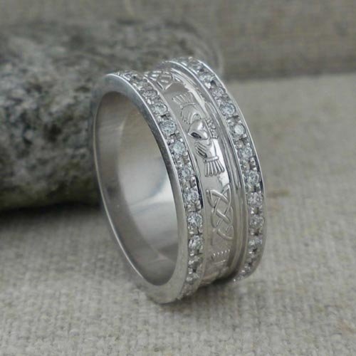 Celtic Claddagh Wedding Ring with Diamond Trim by FADO