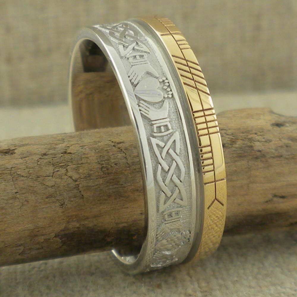 Custom Claddagh Wedding Ring with Custom Ogham 
