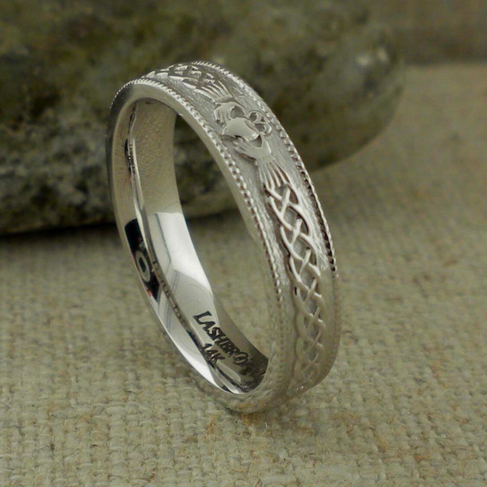 Custom Celtic Claddagh Wedding Ring in white Gold 