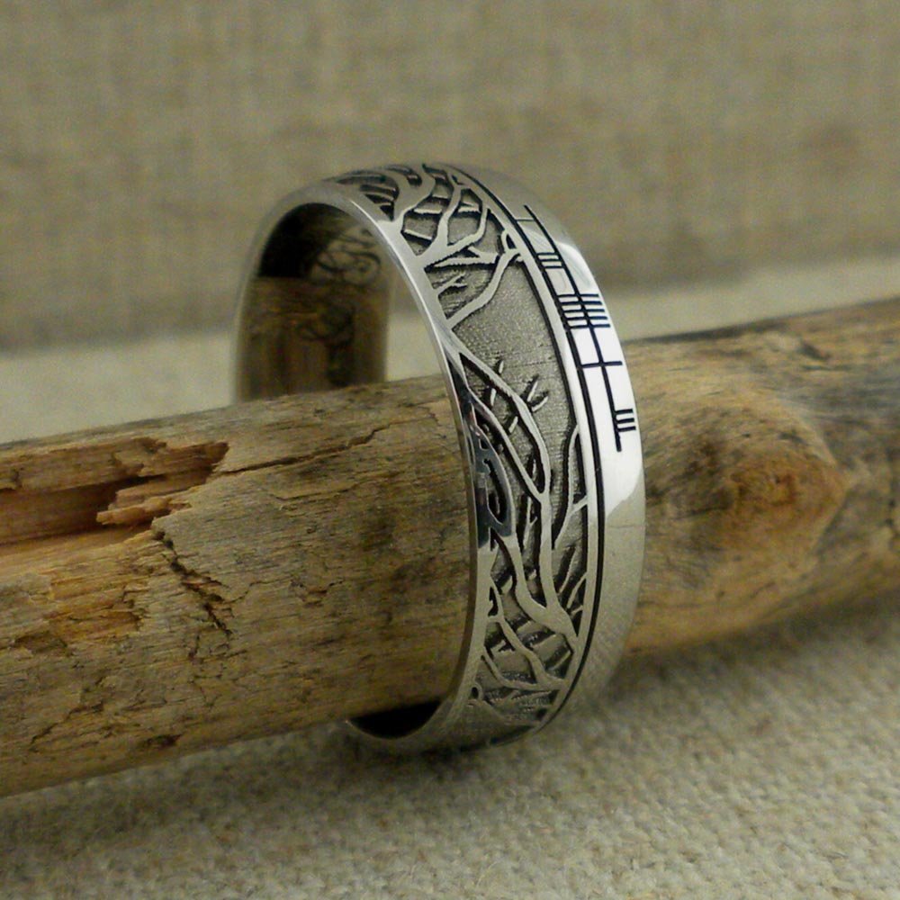 custom Tree of Life Wedding ring with Custom Ogham