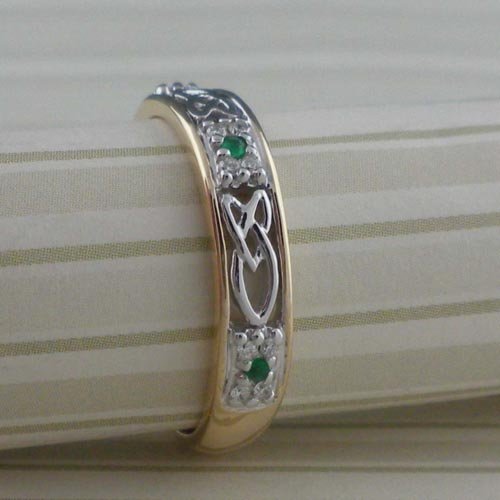 Trinity Knot Wedding Ring with Emerald and Diamonds