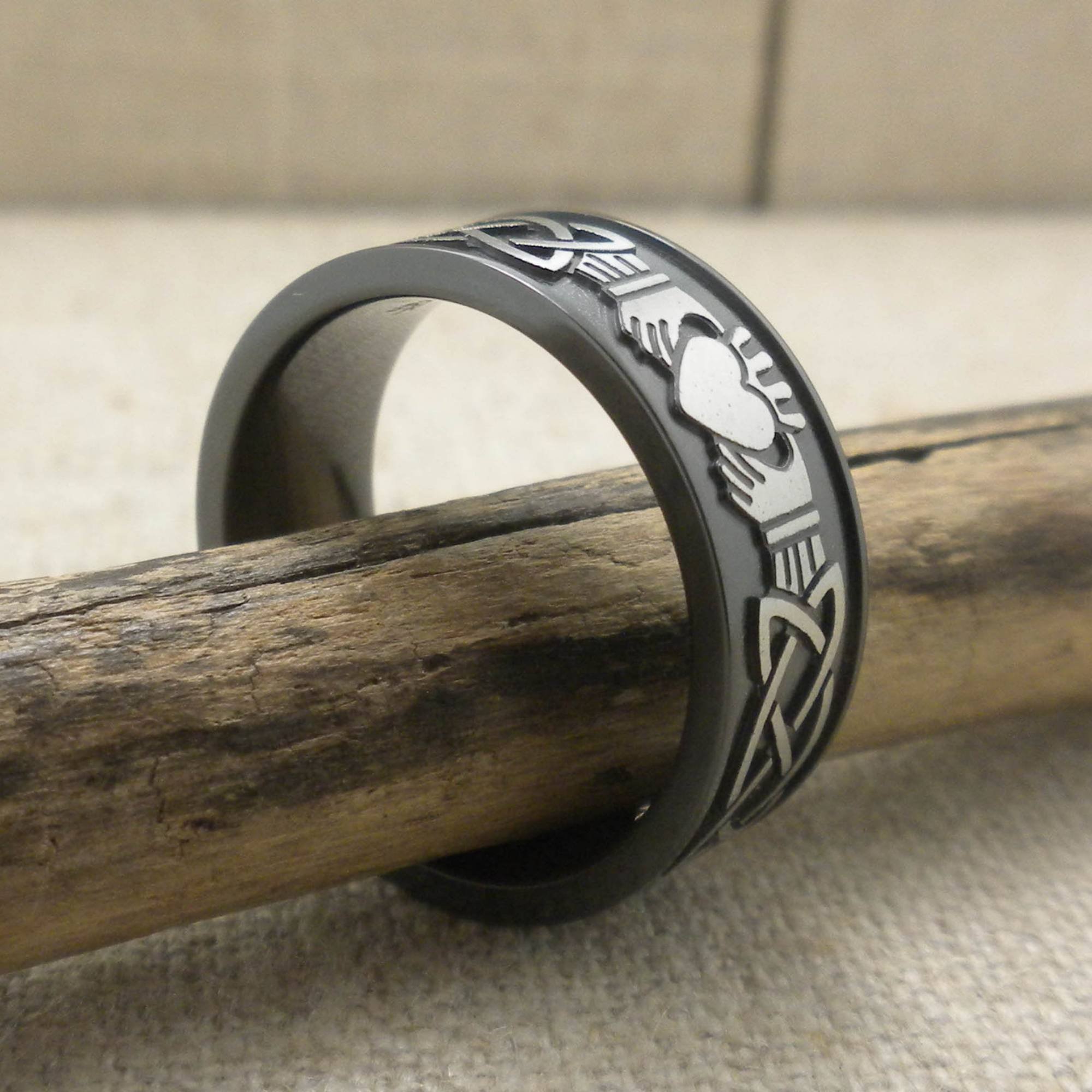 Black Zirconium Claddagh Wedding Band