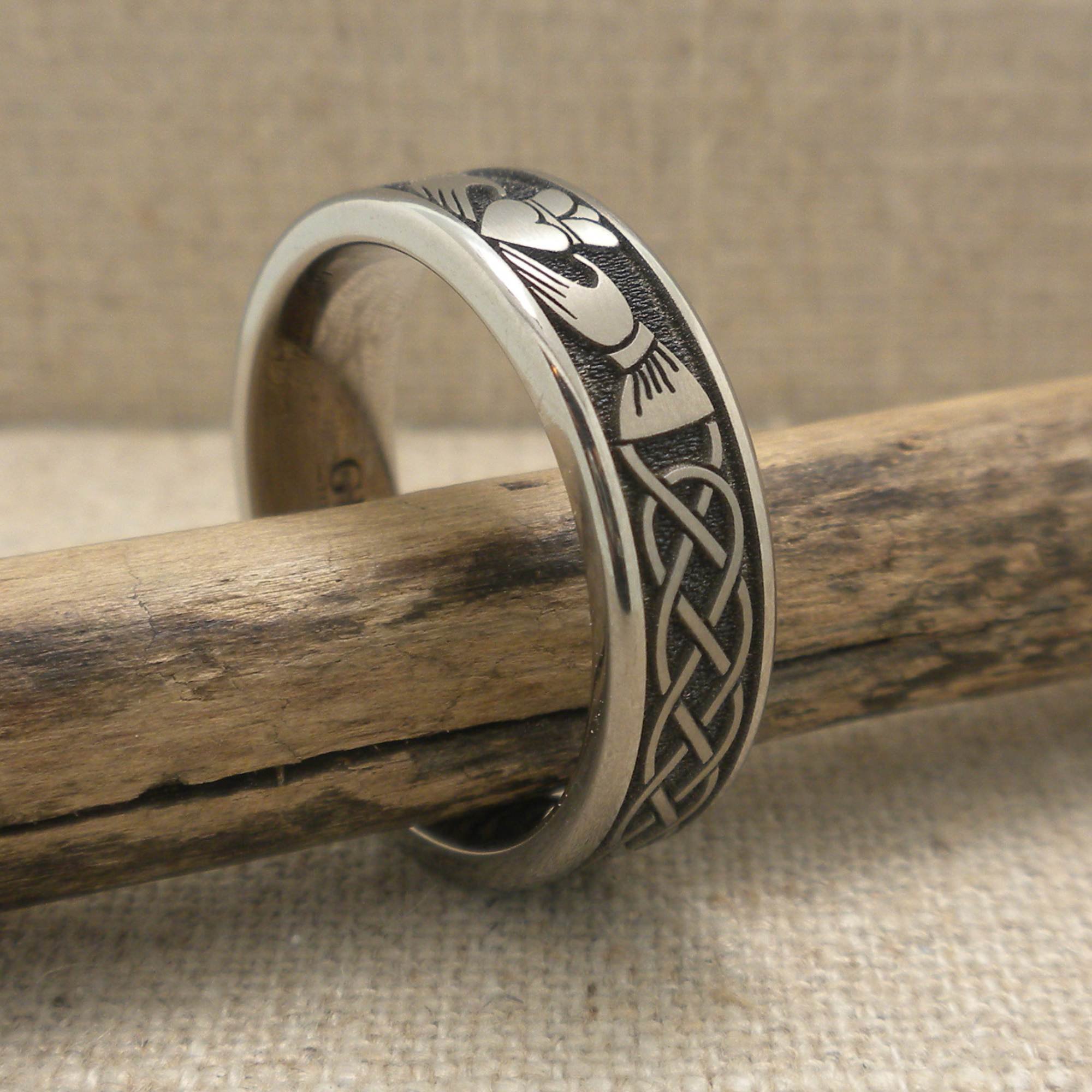 Claddagh & Celtic Knot Wedding Ring in Titanium — Unique Celtic Wedding ...