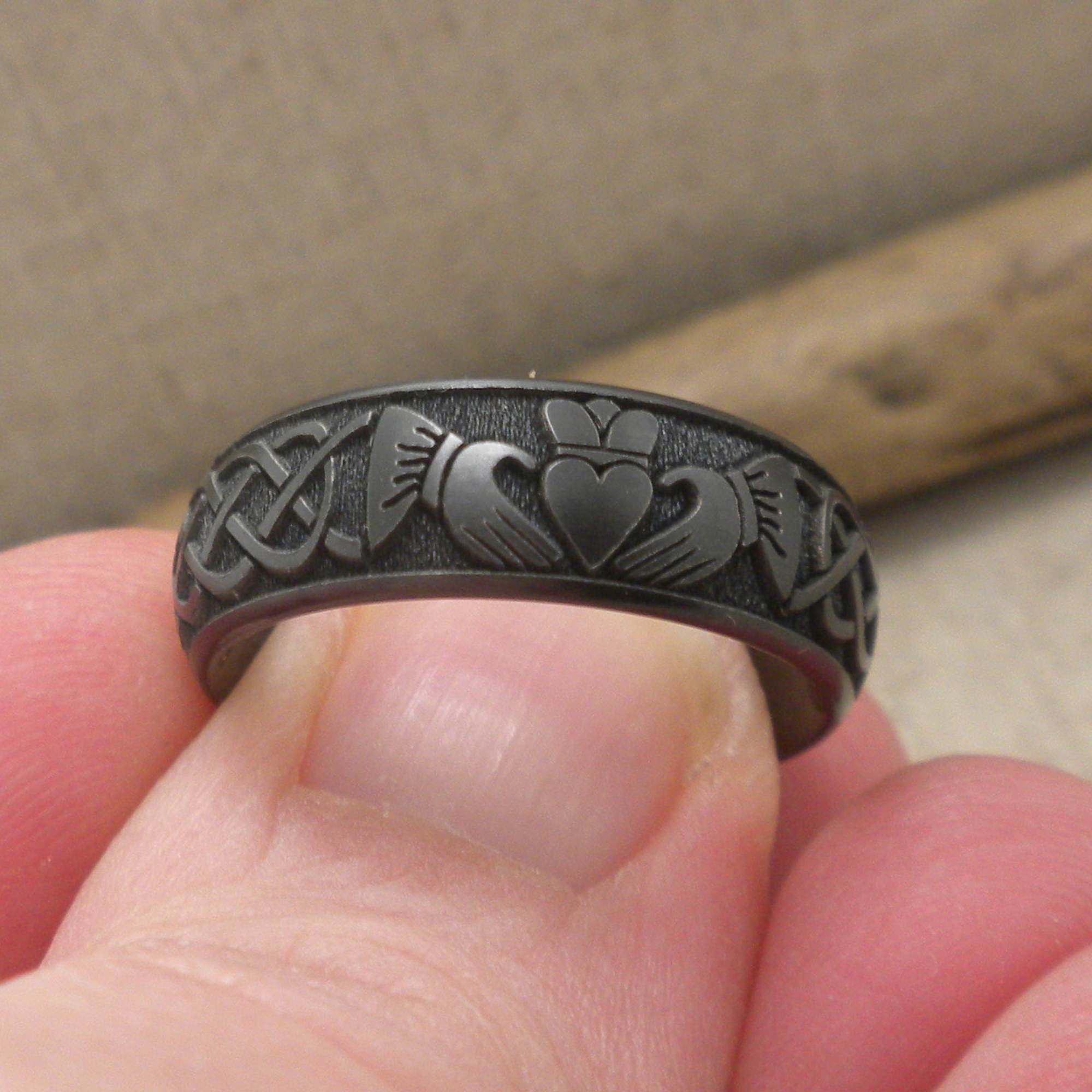 Claddagh Wedding Ring in Black Zirconium