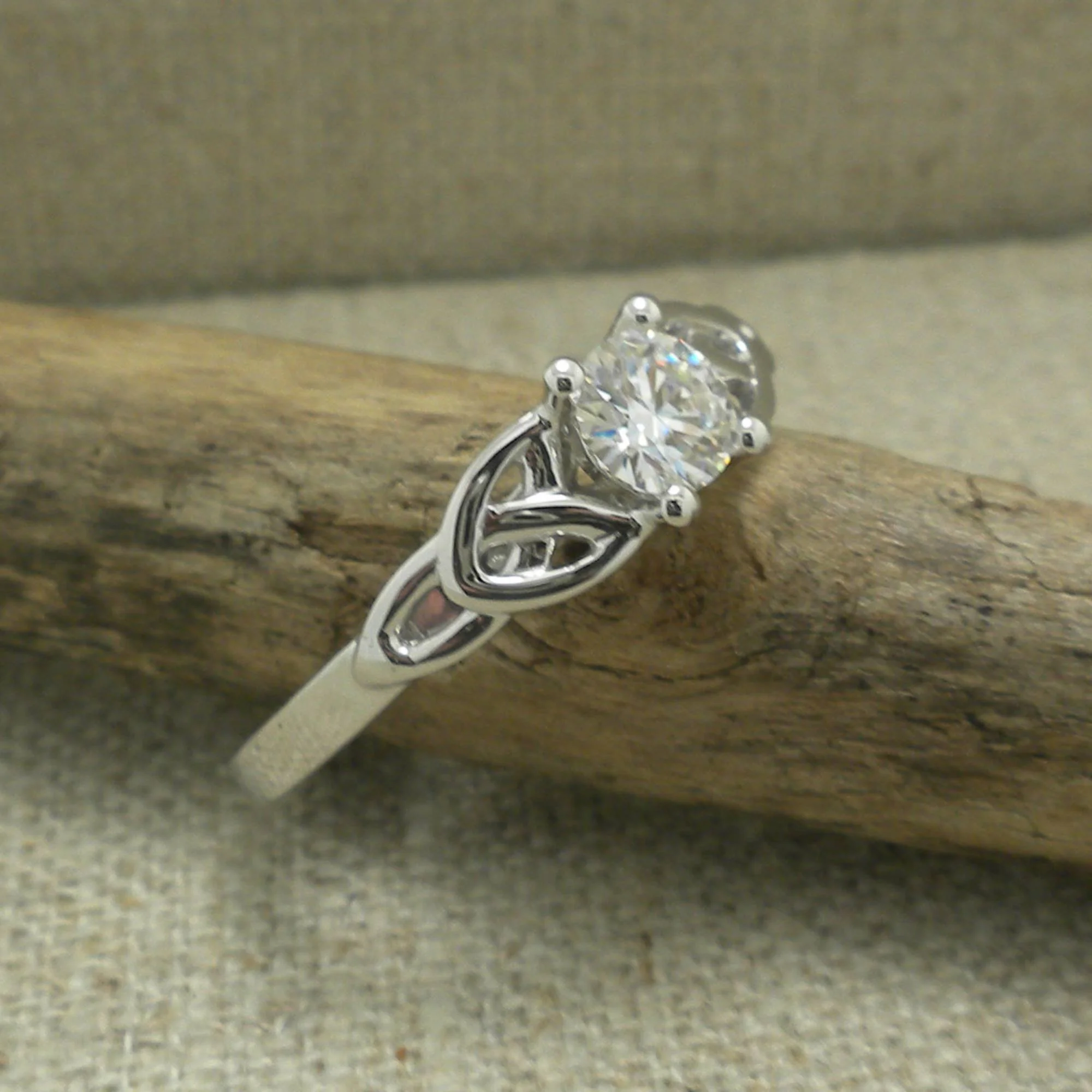 Trinity Knot Engagement Ring with mm Round Moissanite — Unique