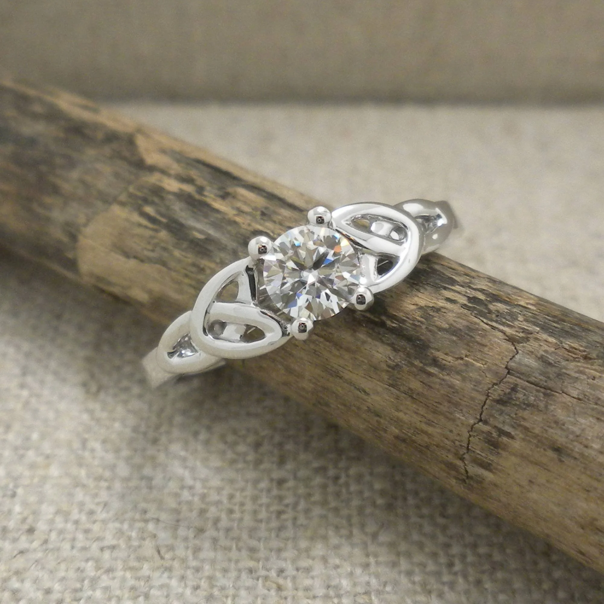 Trinity Knot Engagement Ring with mm Round Moissanite — Unique - Main Image