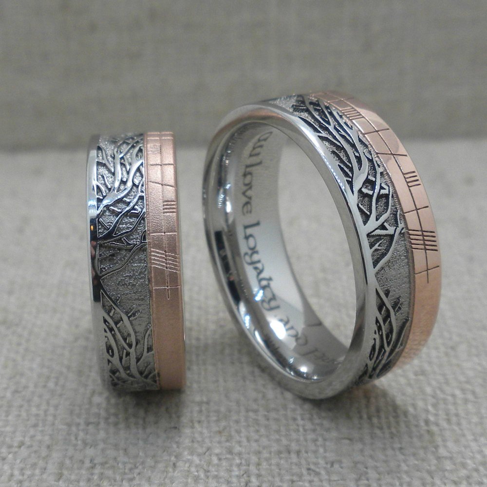 Tree of Life Wedding Ring with Custom Ogham Rail
