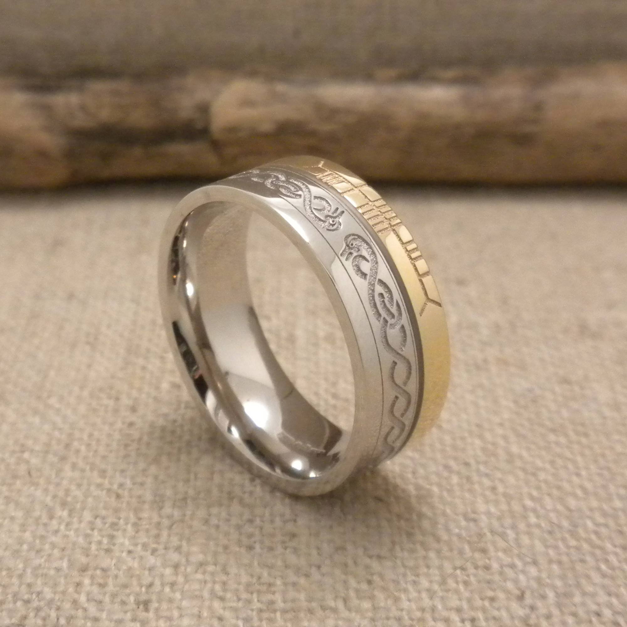 Celtic LeChiele Wedding Ring 7.5 mm with Ogham Rail Edge — Unique ...