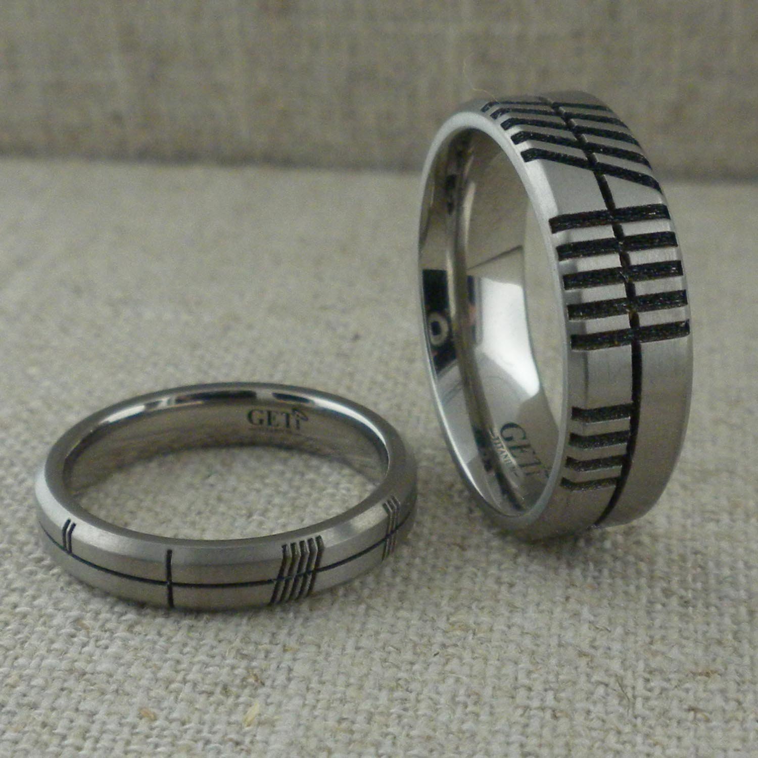 Ogham Wedding Rings in Titanium