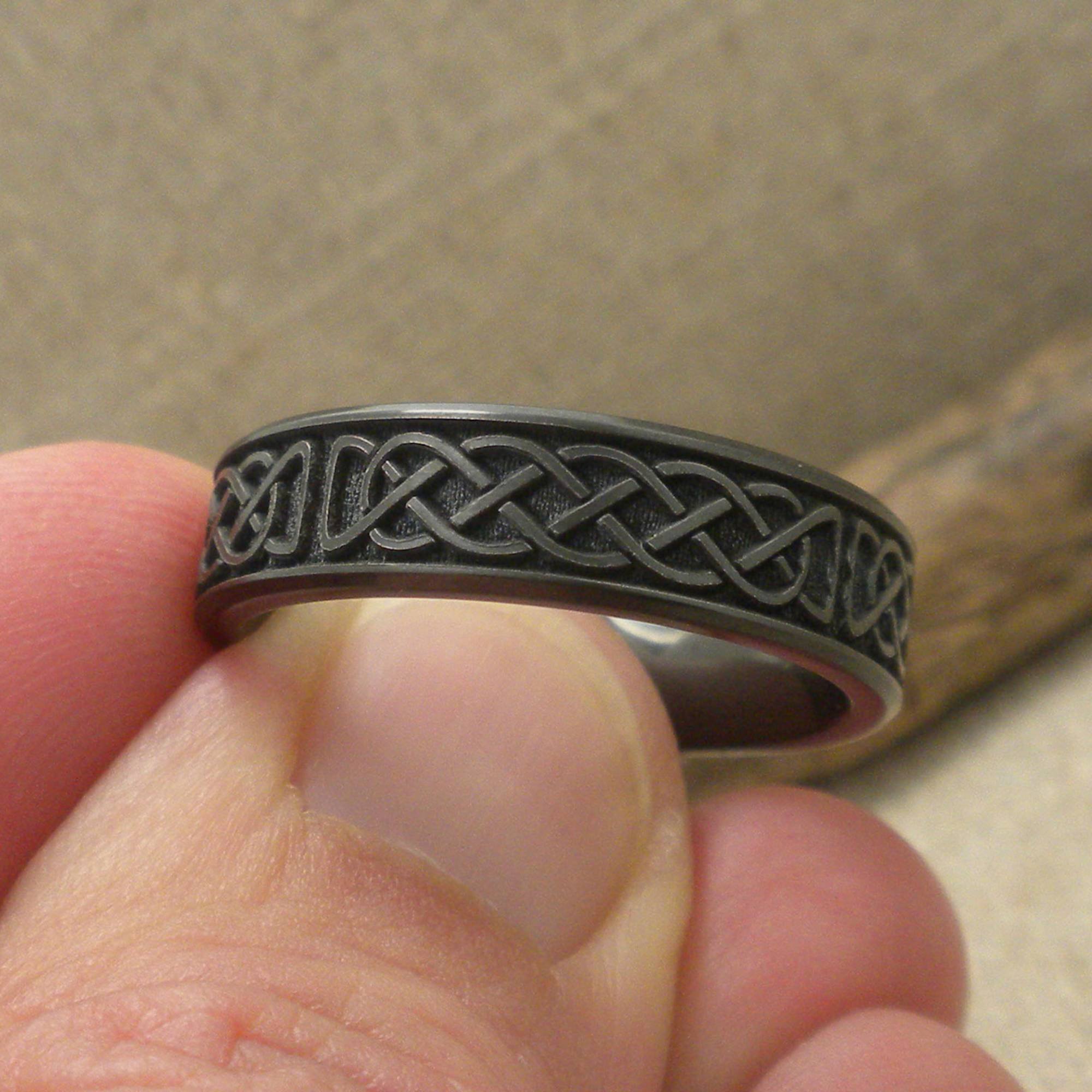 6 mm Black Zirconium Wedding Ring with Celtic Design