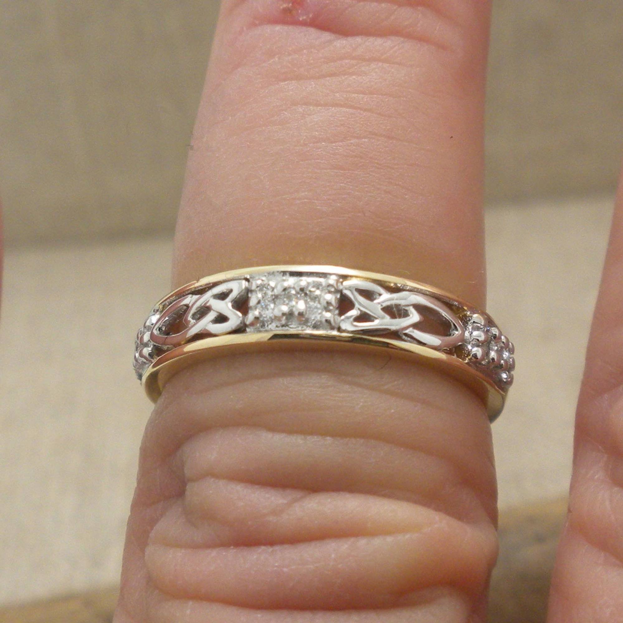 Ladies 14K Cluster Diamond &amp; Trinity Knot Wedding Ring