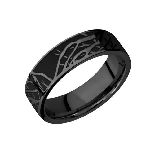 Flat Profile Tree of Life Wedding Ring in Black Zirconium