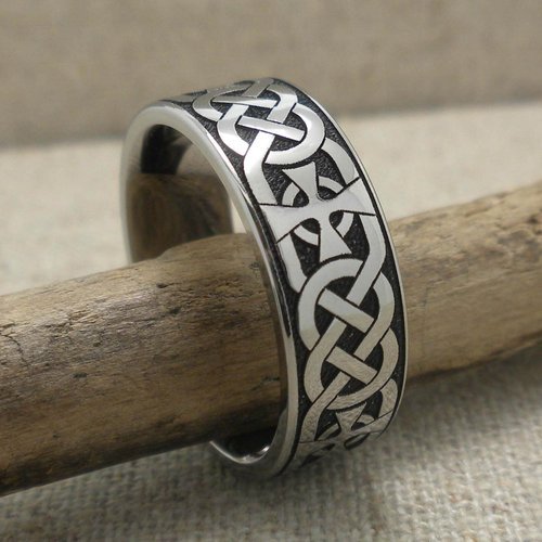 Celtic Cross with Celtic Knot Wedding Band in Titanium