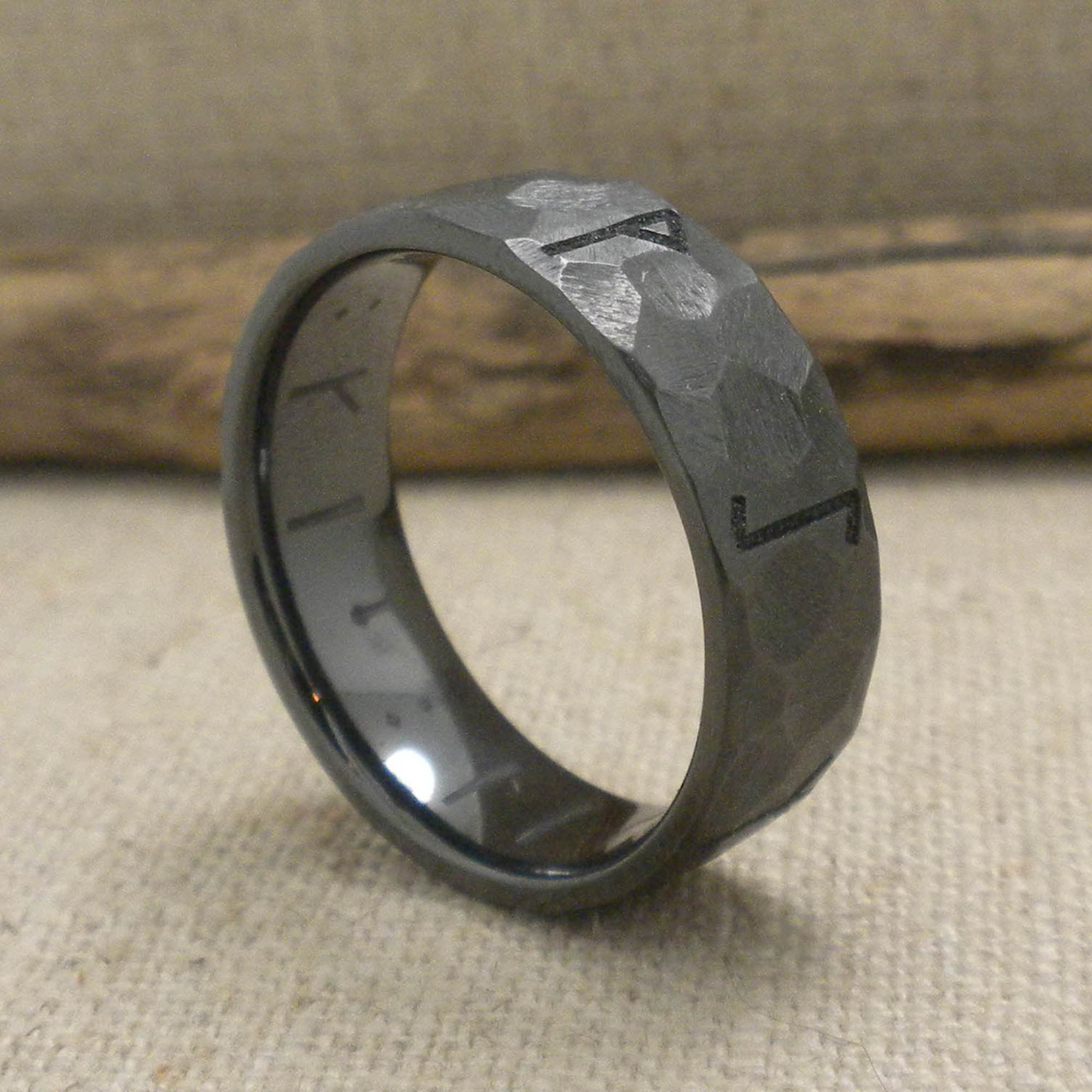 Rune wedding ring in Black Zirconium