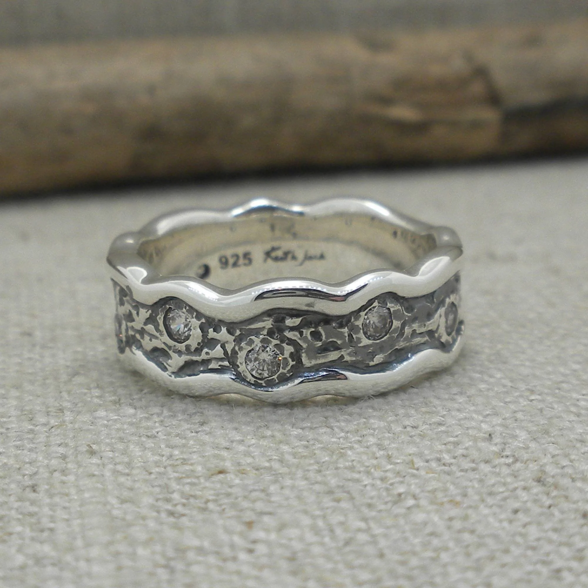 Sterling Silver with CZs Rocks 'N Rivers Wedding Ring — Unique