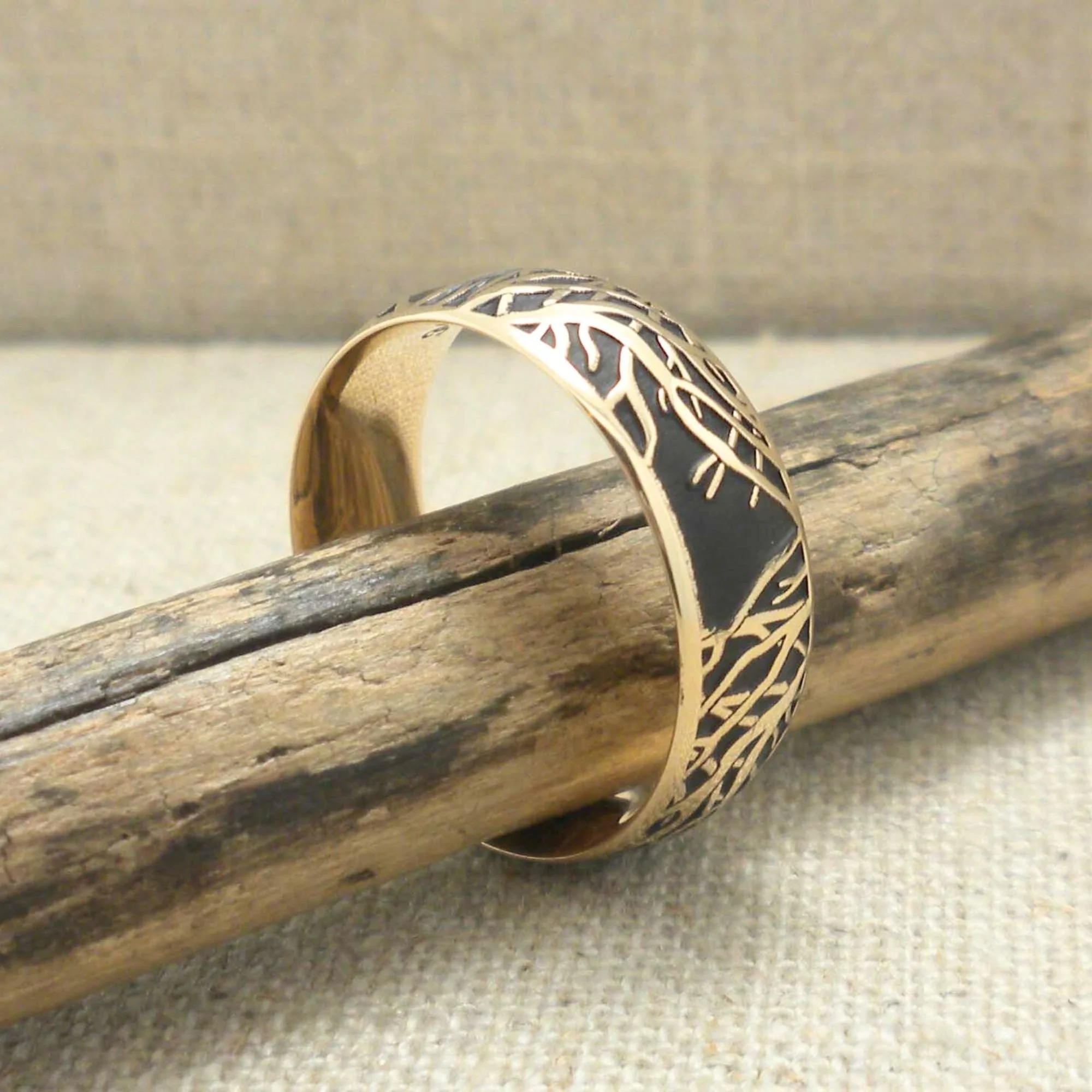 Custom 14K Yellow Gold Tree of Life Wedding Ring