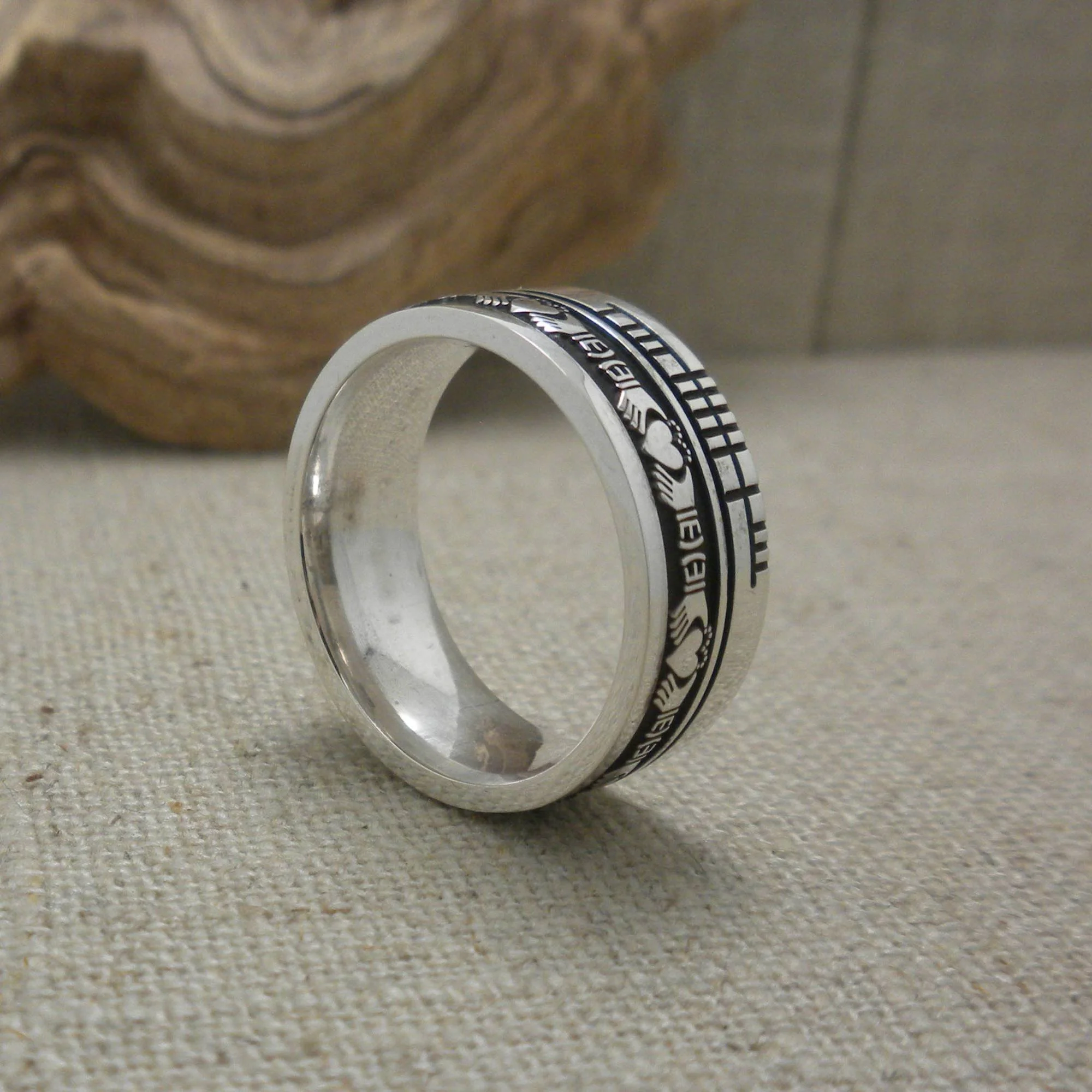 Faith in Ogham with Claddagh in Sterling Silver