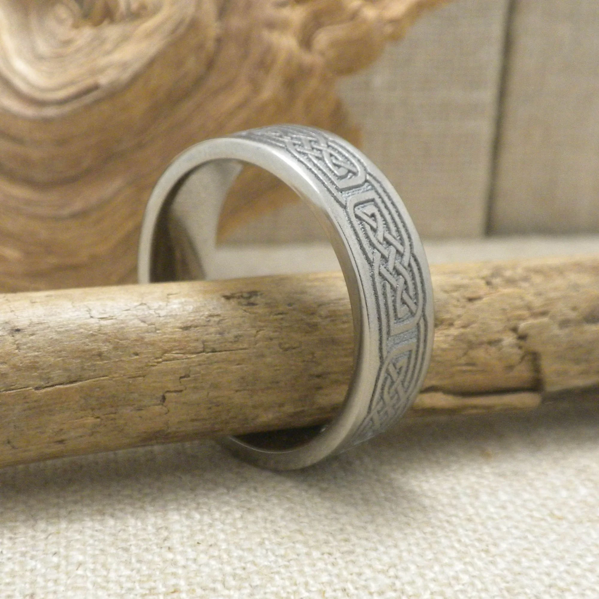 Flat Celtic Wedding Ring in Titanium