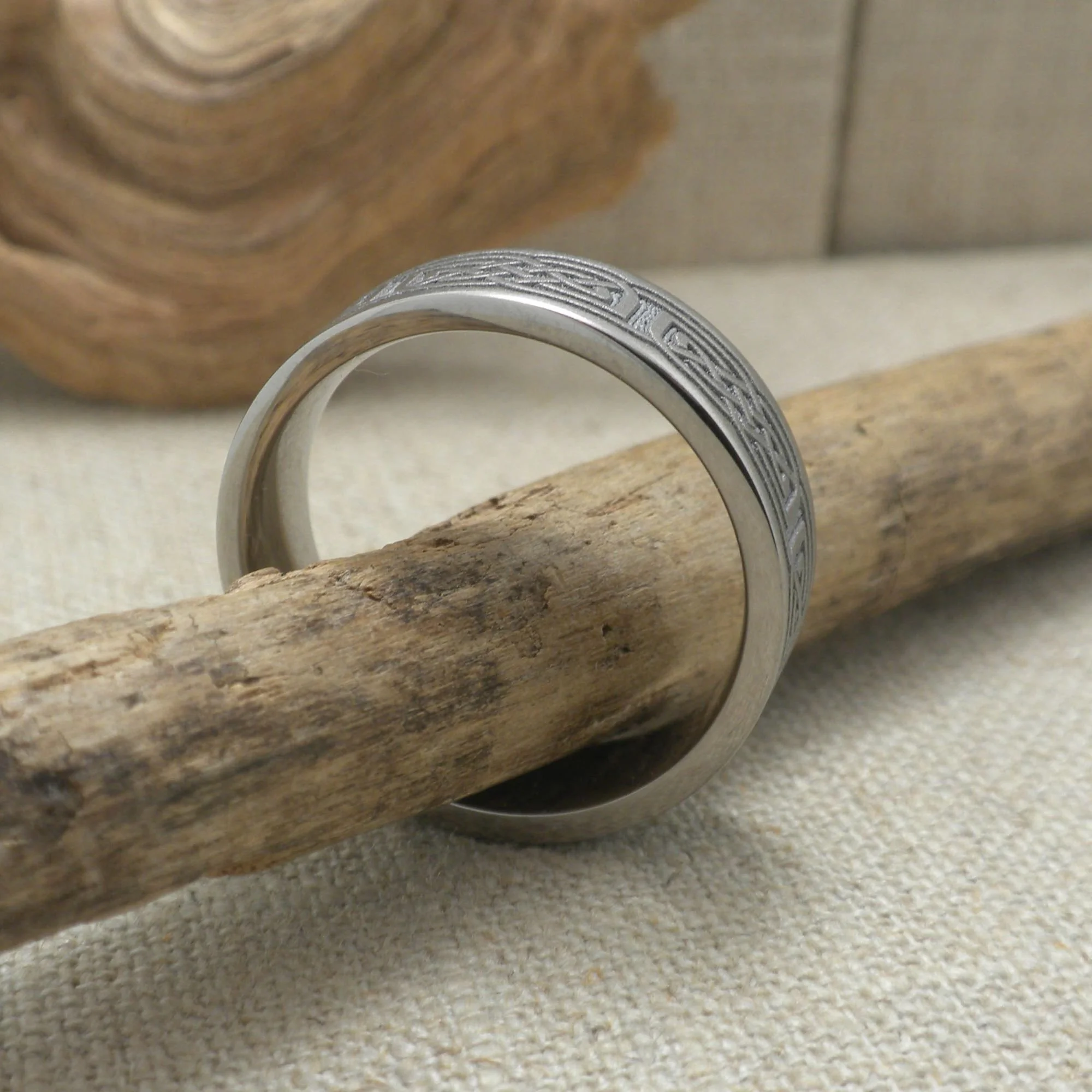 Flat Celtic Wedding Band in Titanium
