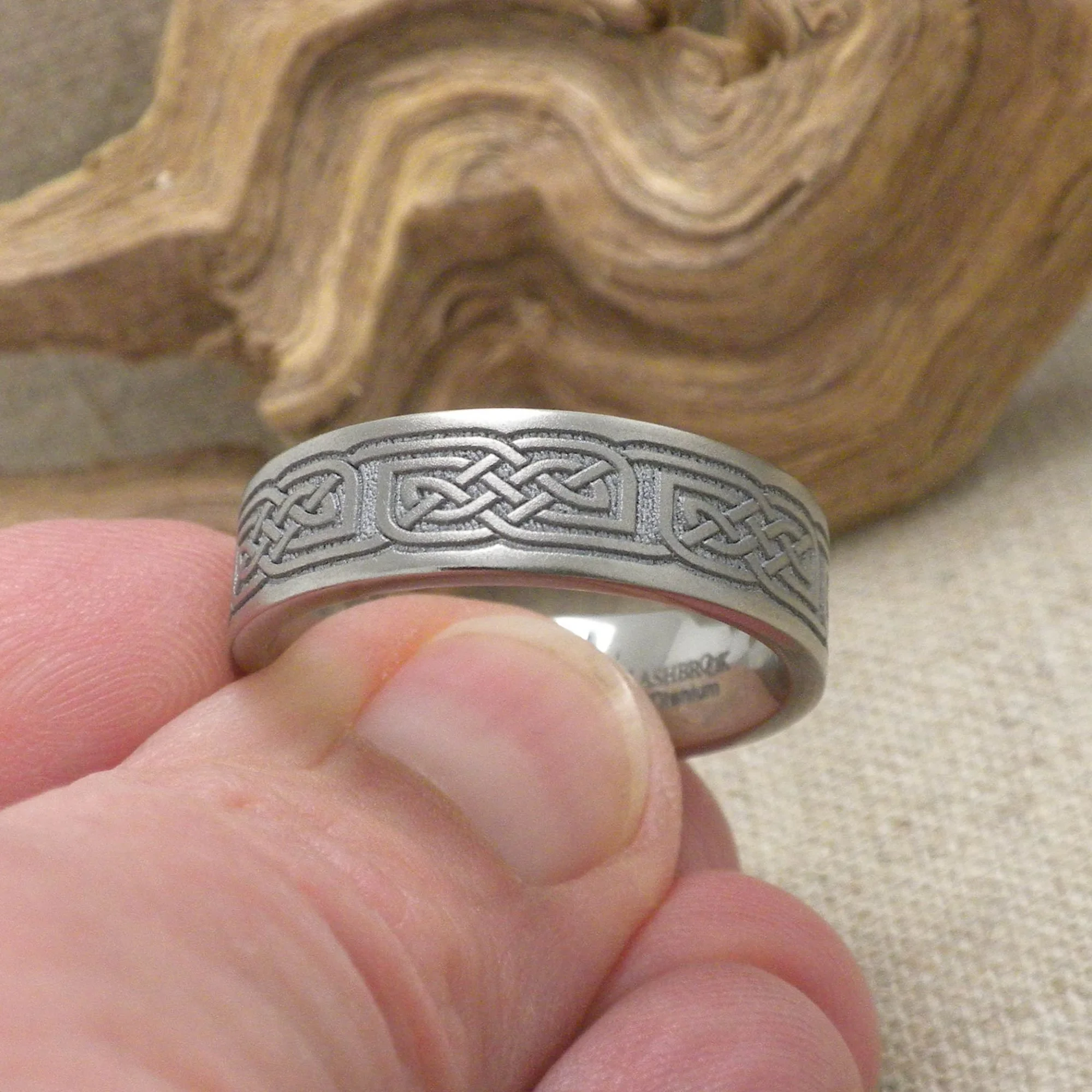 Flat Celtic Knot Wedding Band in Titanium
