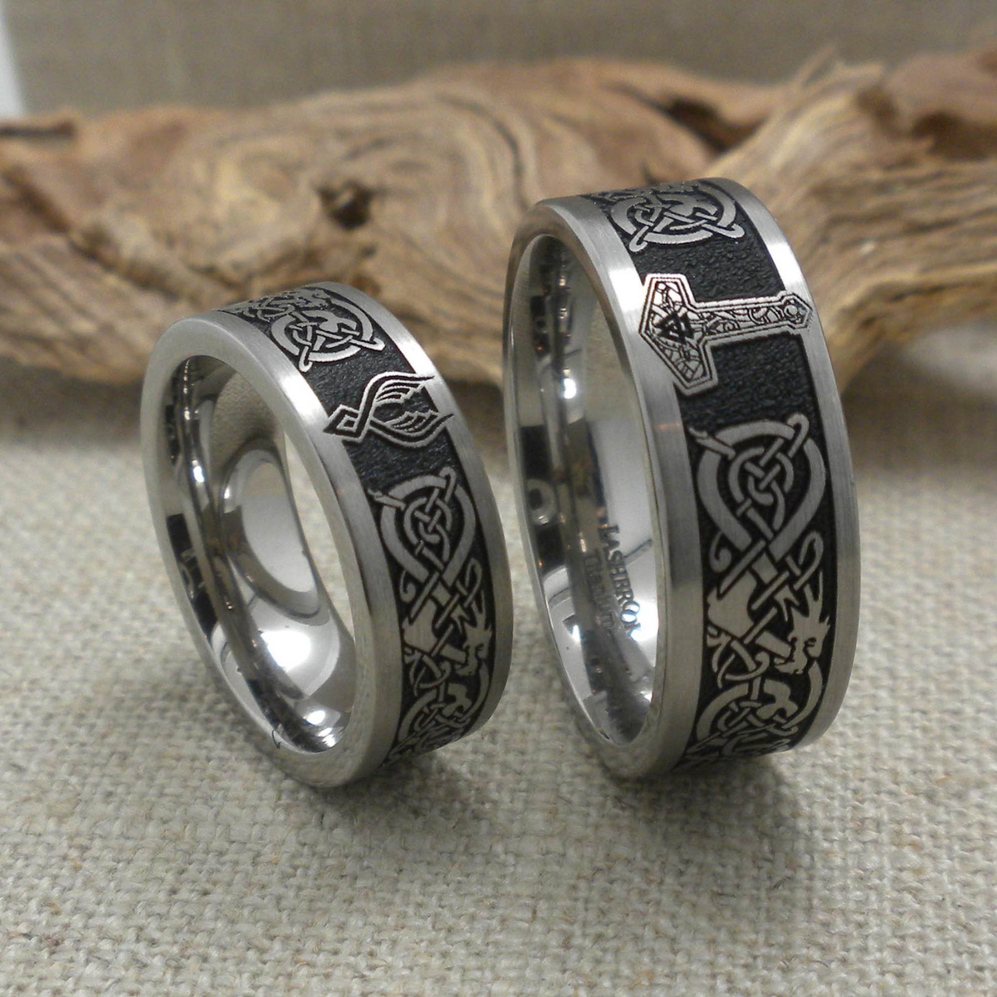 Ring Set Men's Norse Wedding Bands Vintage Rose Gold Celtic