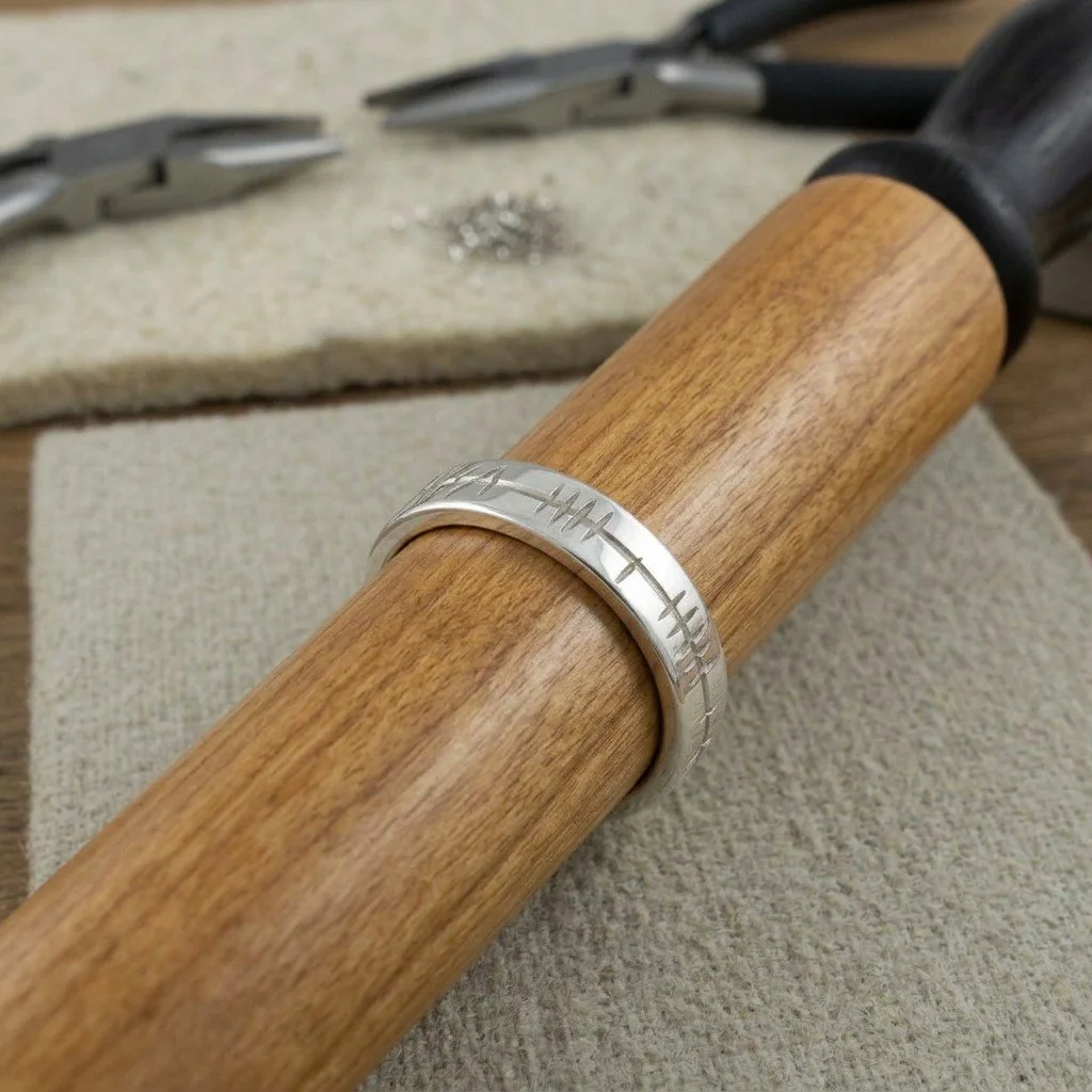 Sterling Silver Flat Profile Ogham Wedding Ring Custom
