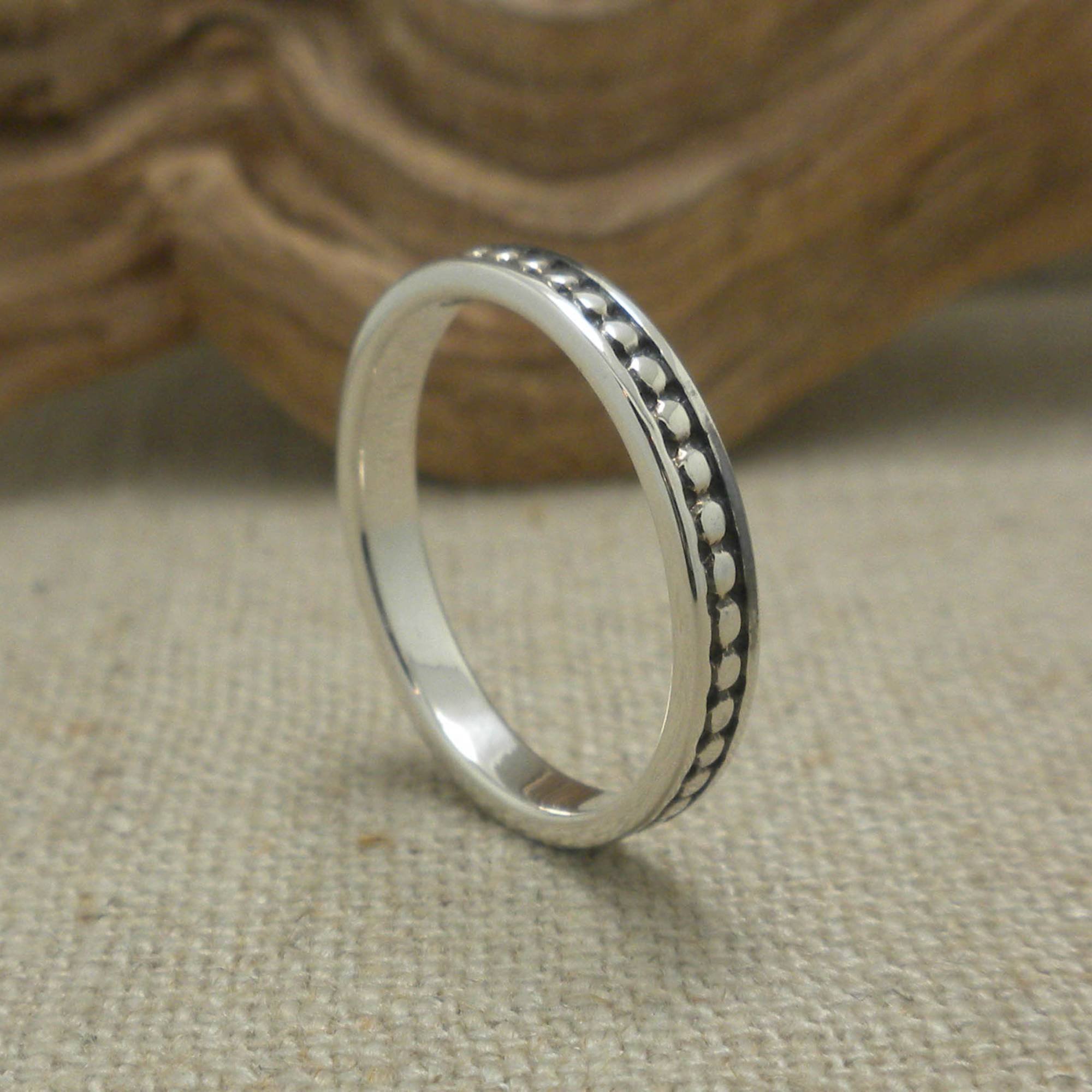 3 mm Sterling Silver Beaded Rail Ring