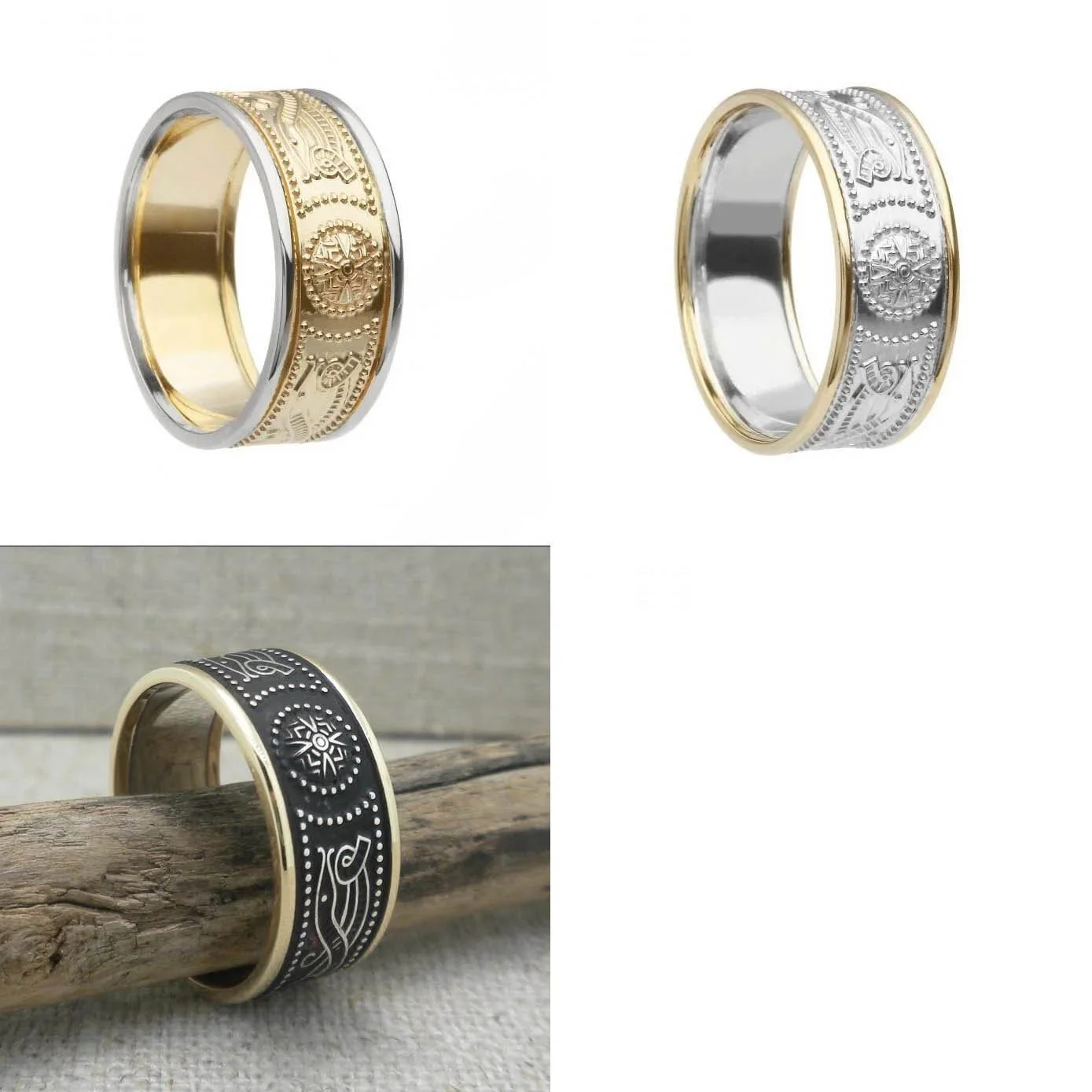 8.9 mm Celtic Warrior Shield Wedding Ring with Trim