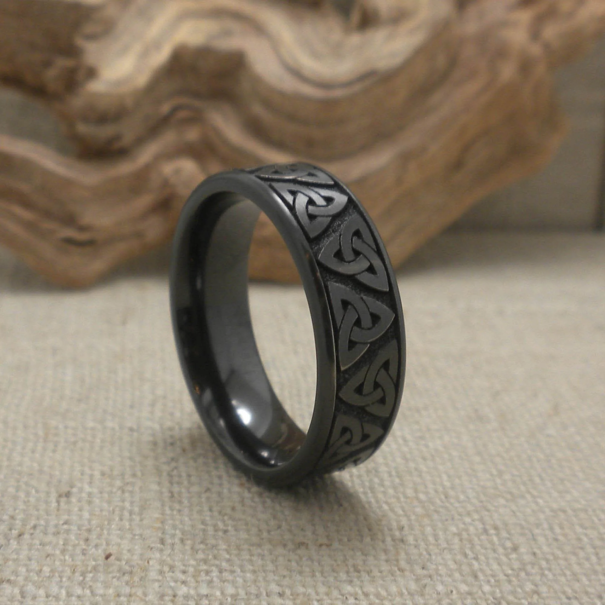 Flat Black Zirconium Trinity Knot Wedding Ring