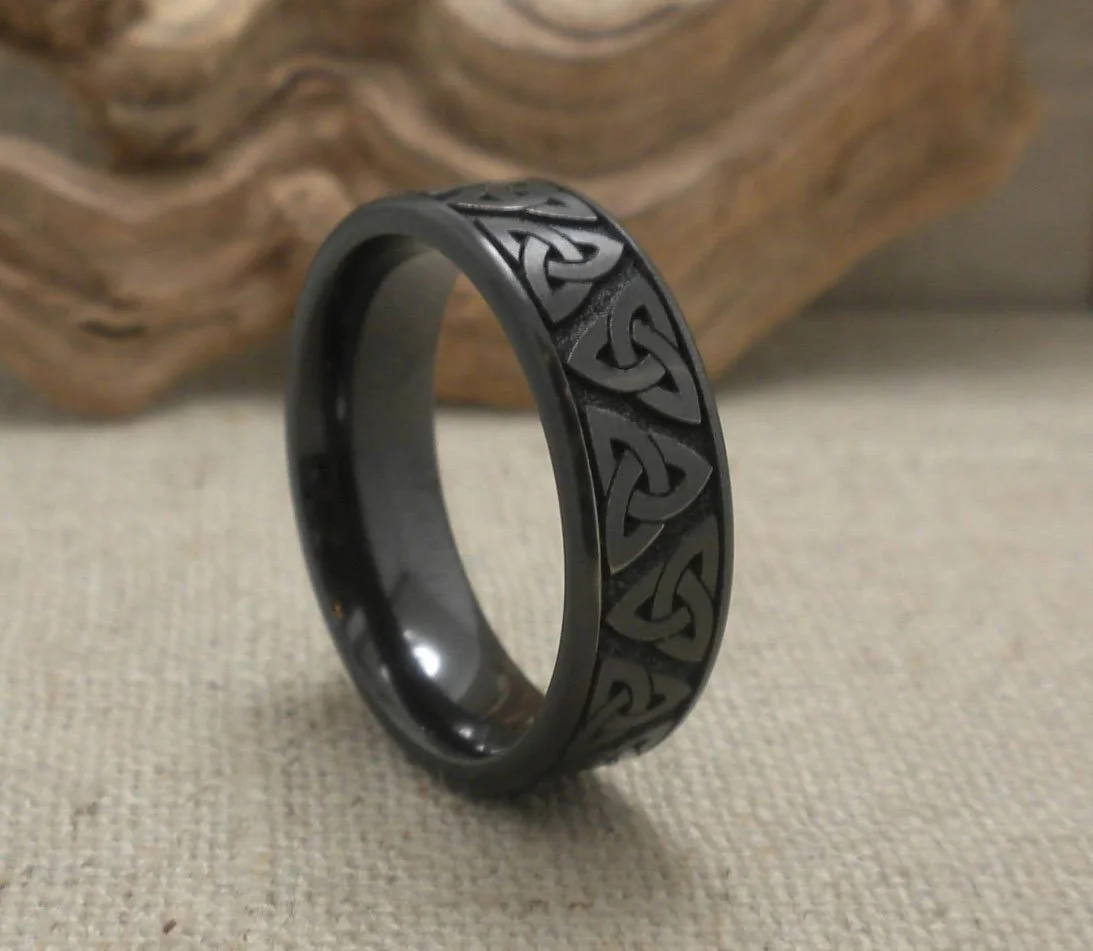 Flat Black Trinity Knot Wedding Ring Restocking Fee