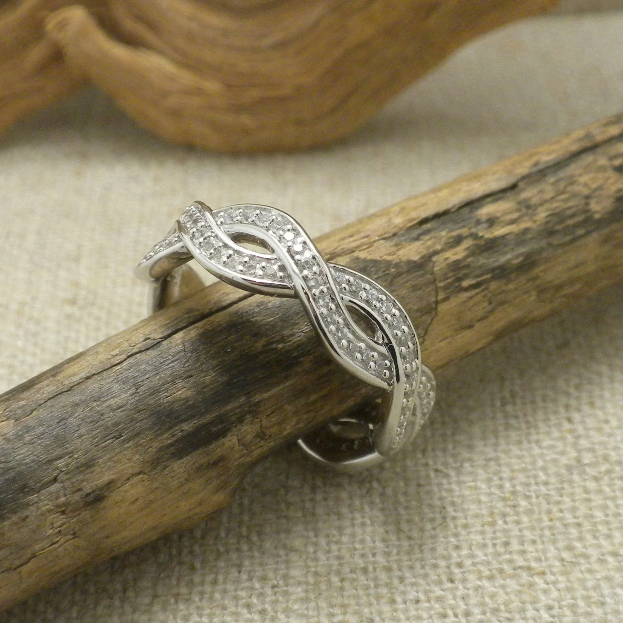 Sterling Silver Ladies Celtic Knot Wedding Ring with CZs made in Ireland by FADO