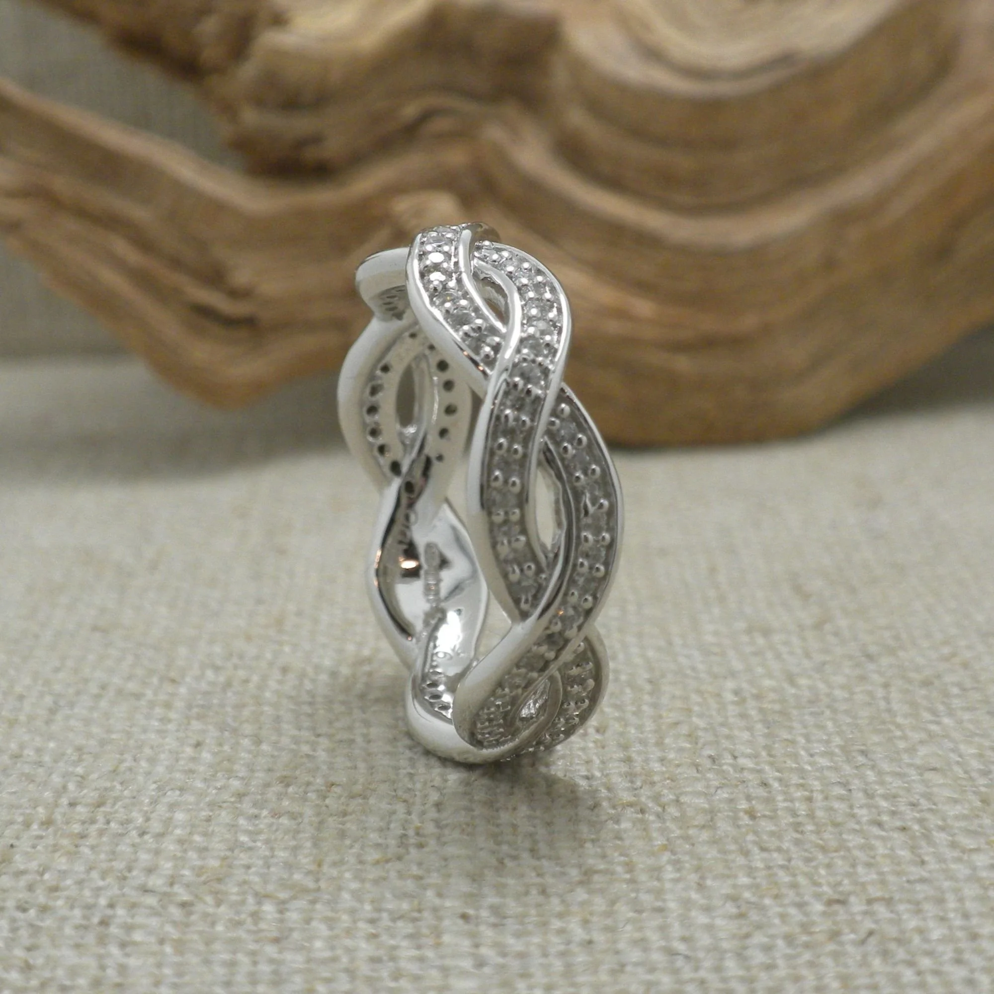 Sterling Silver Ladies Celtic Knot Wedding Ring with CZs