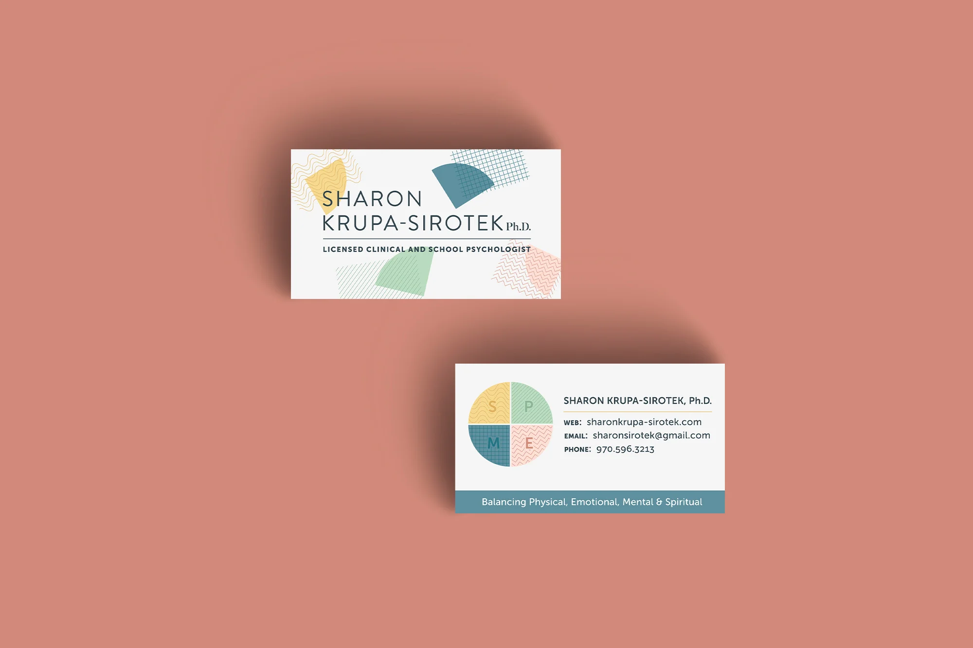 The business cards we designed for Sharon Krupa-Sirotek, Ph.D.