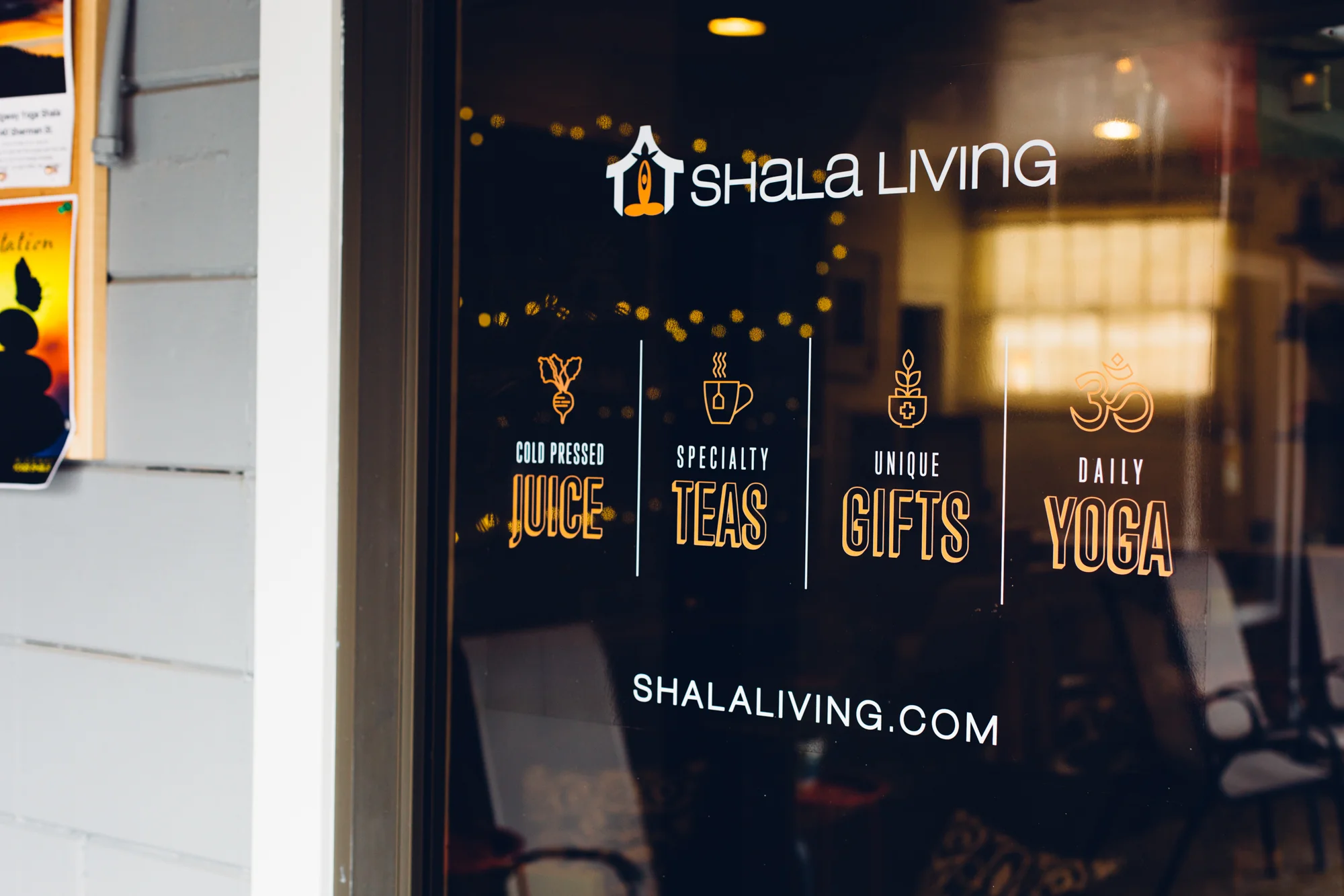 Photograph of the door signage we designed and applied for the Ridgway Yoga Shala