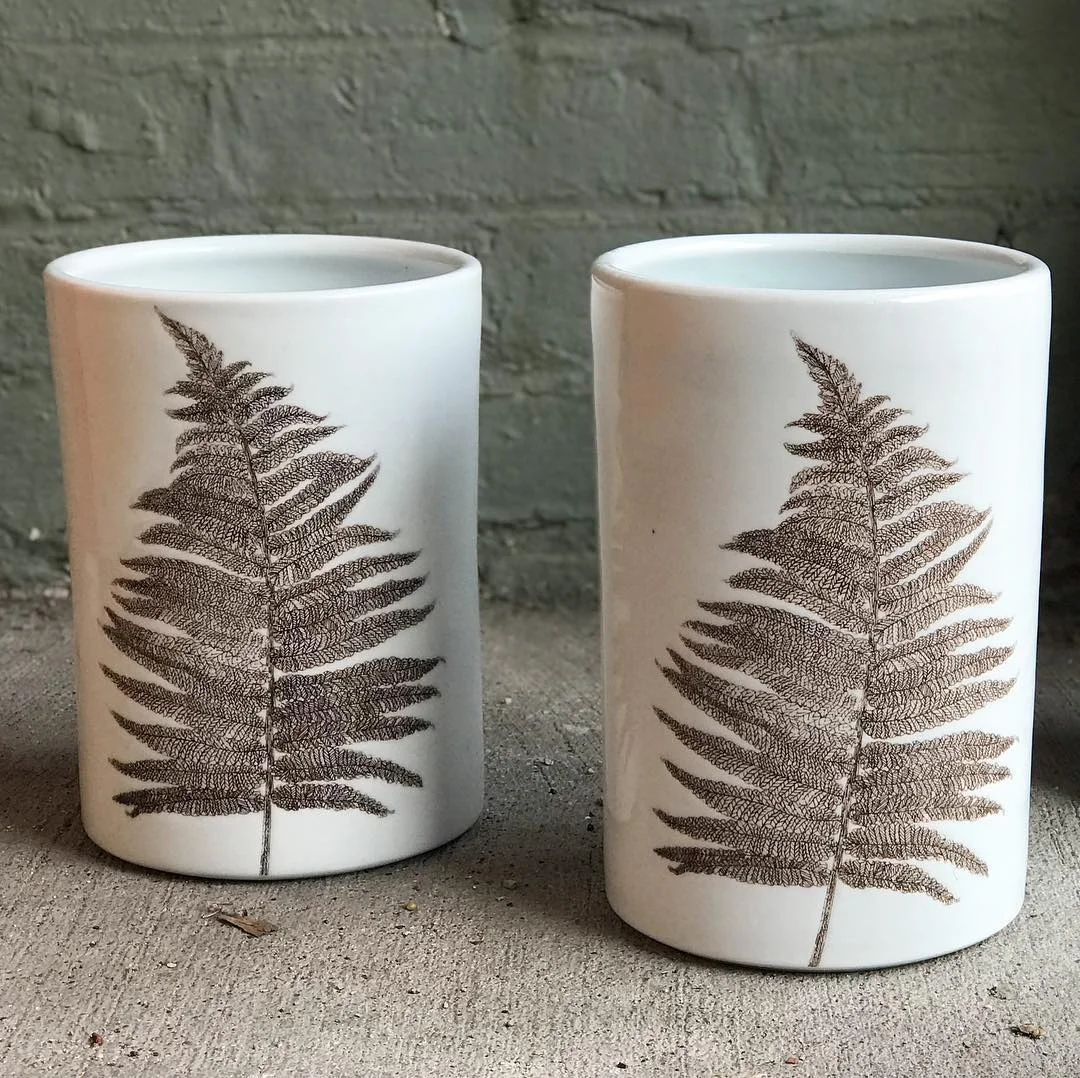 SKT Ceramic cups with fern illustrations