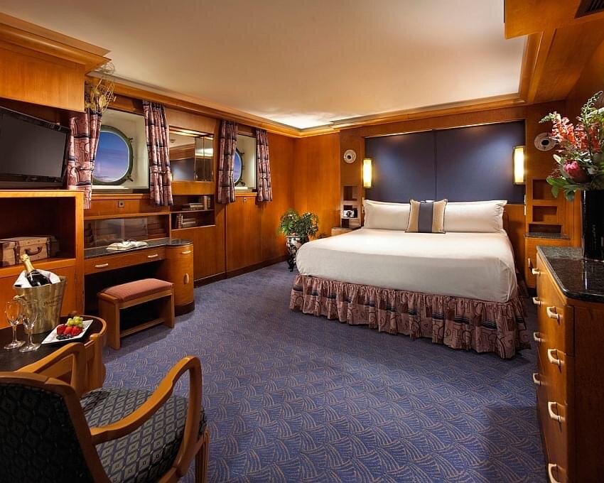 Some of the lovely suites and staterooms used in the Hotel Queen Mary.
