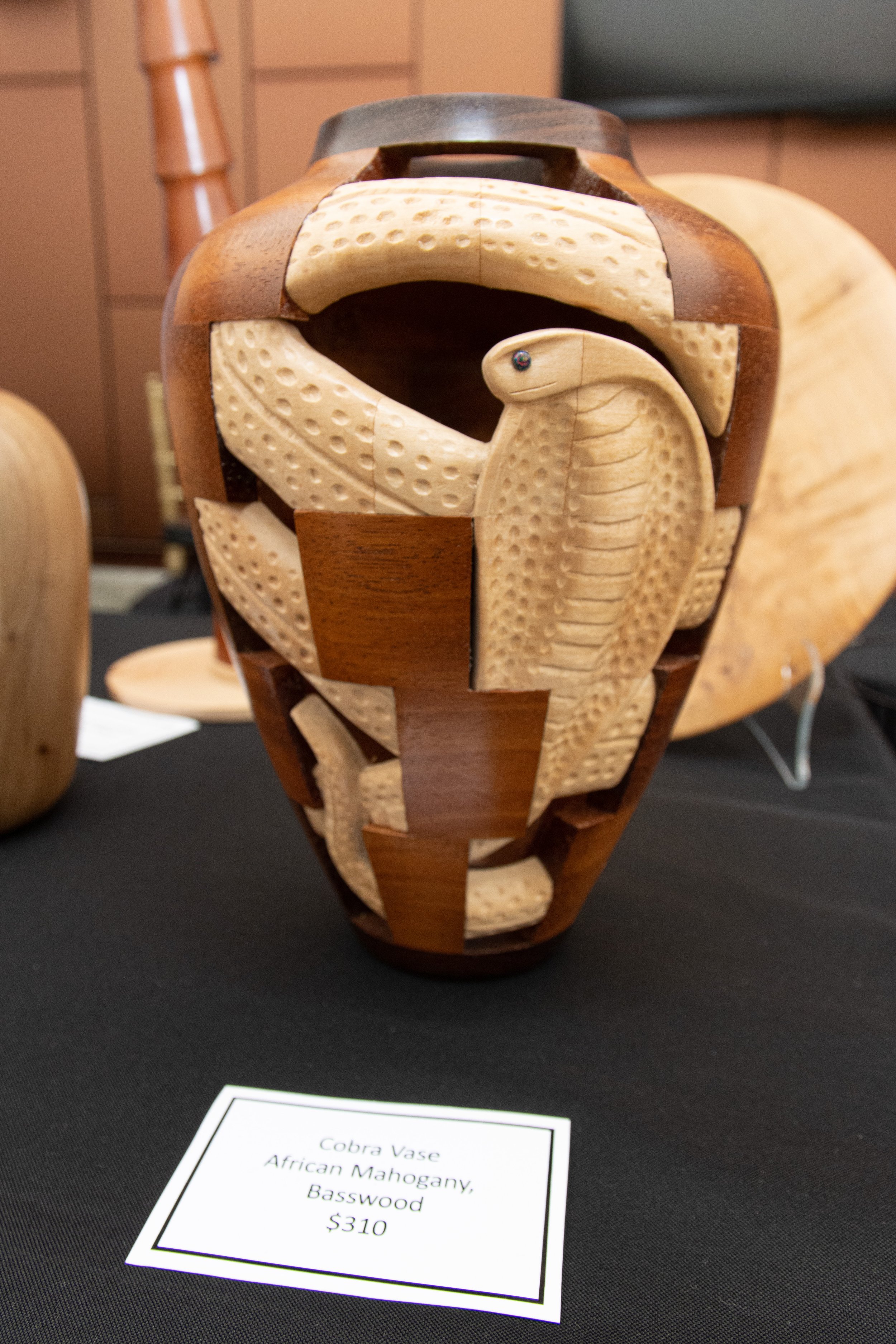 Cobra Vase made of African mahogany and basswood