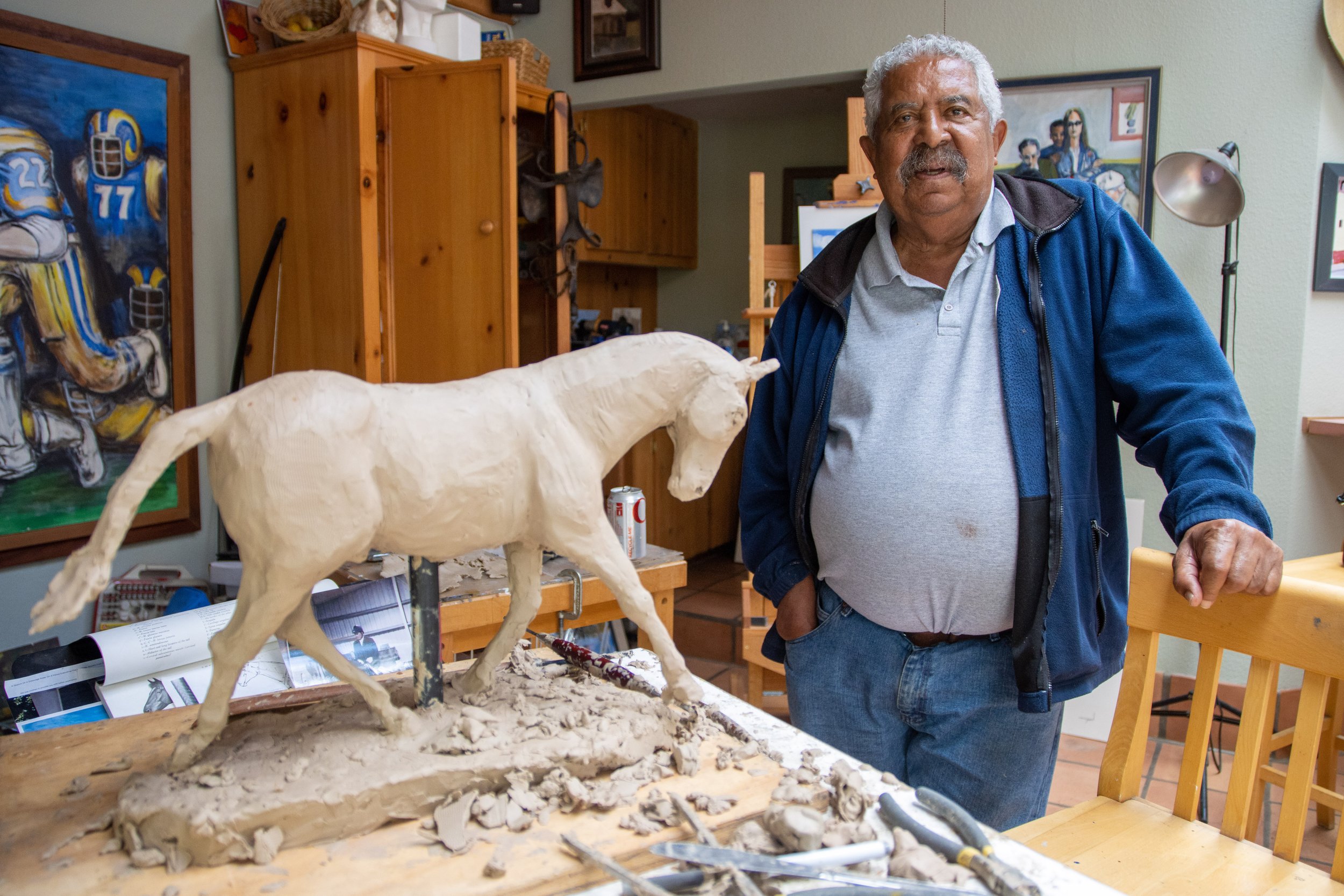 Errol Gordon, Equestrian Bronze Sculptor. He prefers to use a polymer clay called plasticine when creating his sculptures.  When asked about his inspiration he remarked, “Horses are in my blood.”