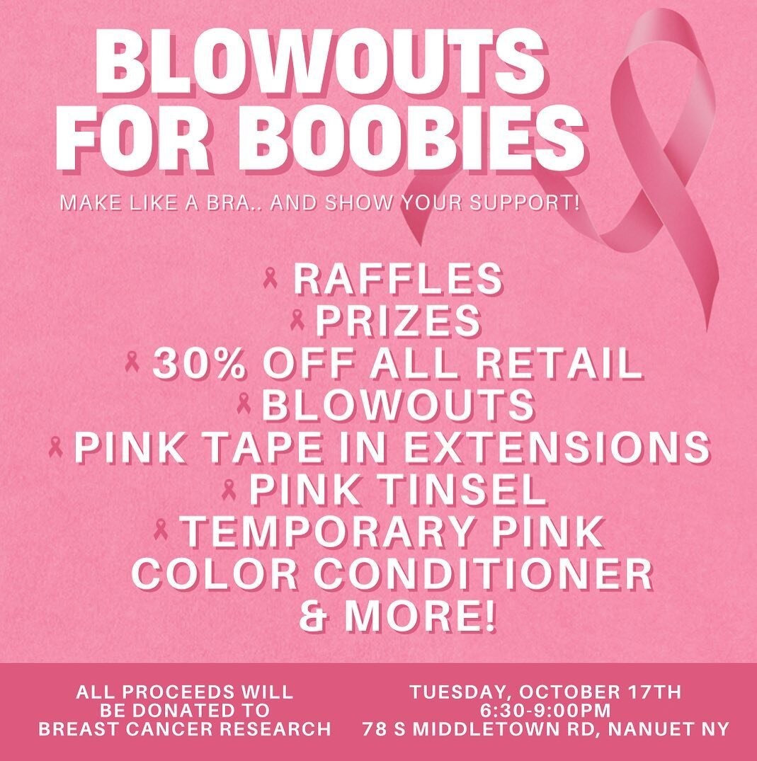 Are you coming to our Blowouts for Boobies event on Tuesday?! 💗🎀