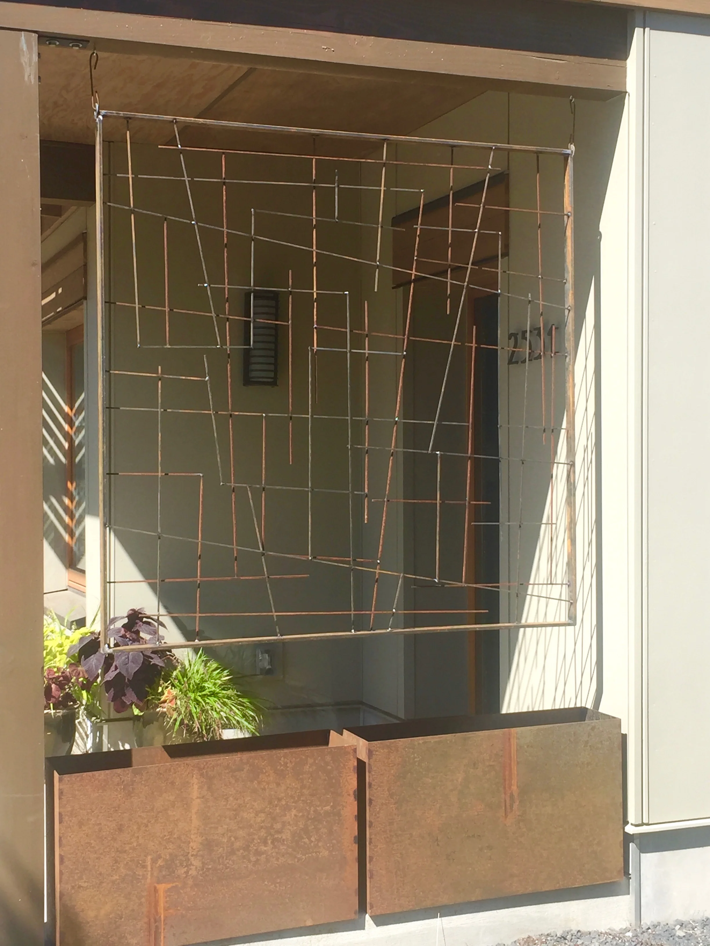 Modern steel  palnters and trellis