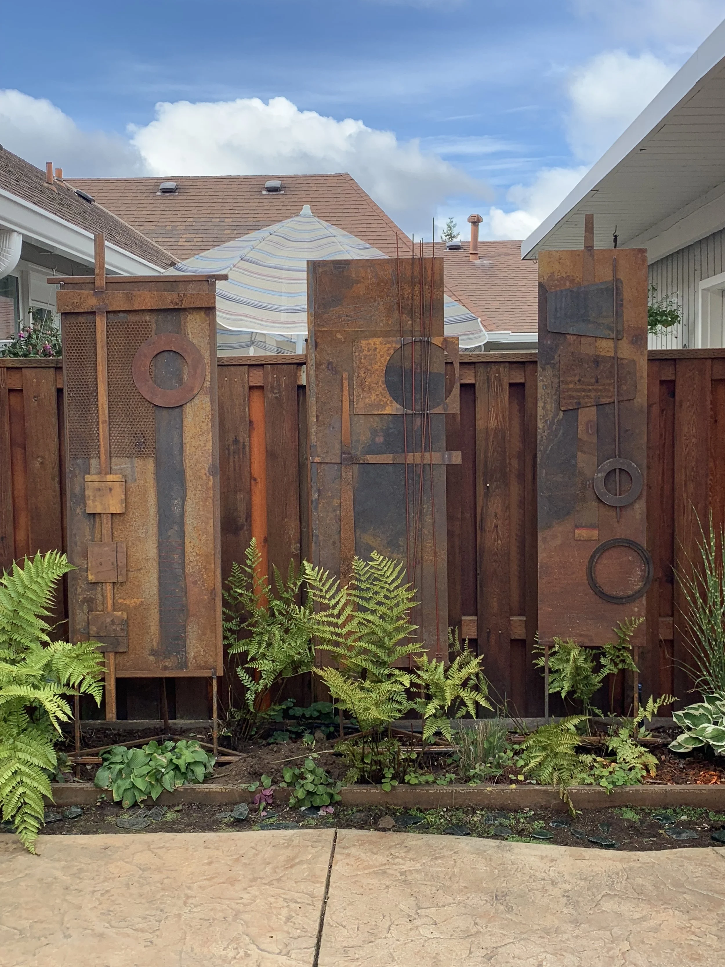 3 outdoor art steel panels