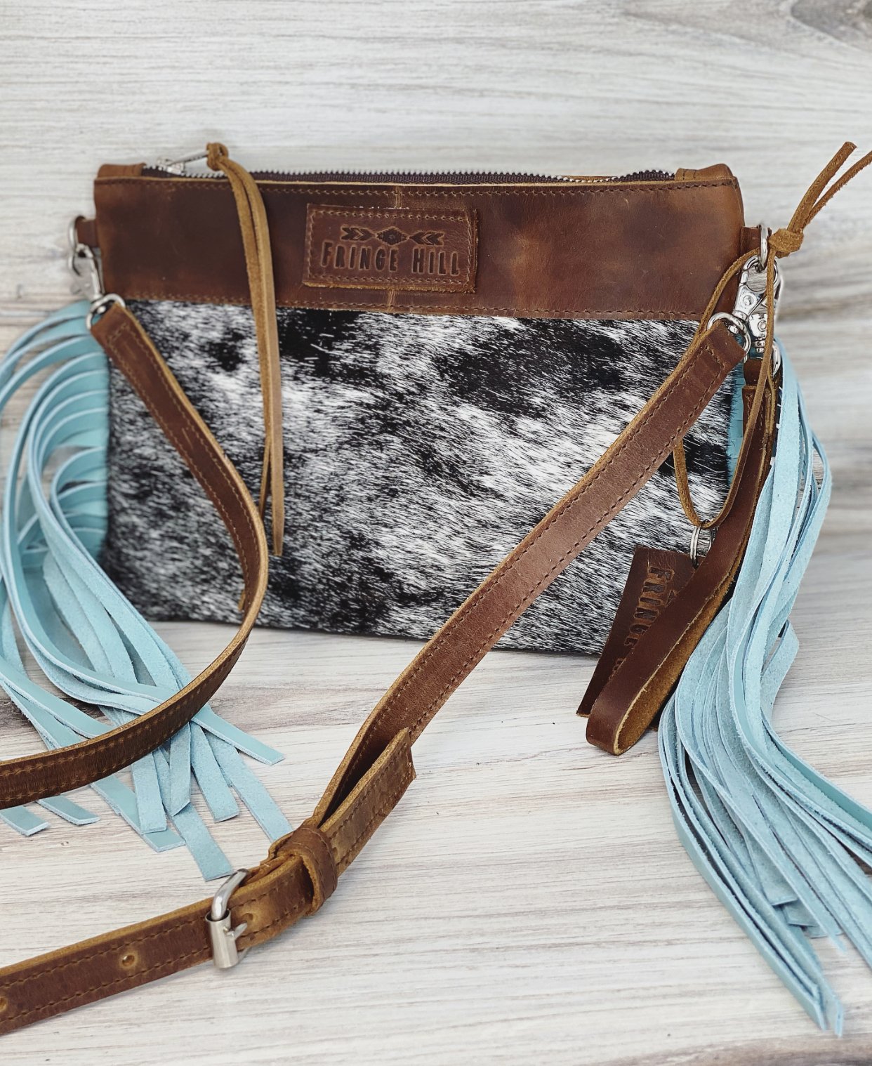 Cowhide Leather Crossbody Purse With Fringes Western Satchel