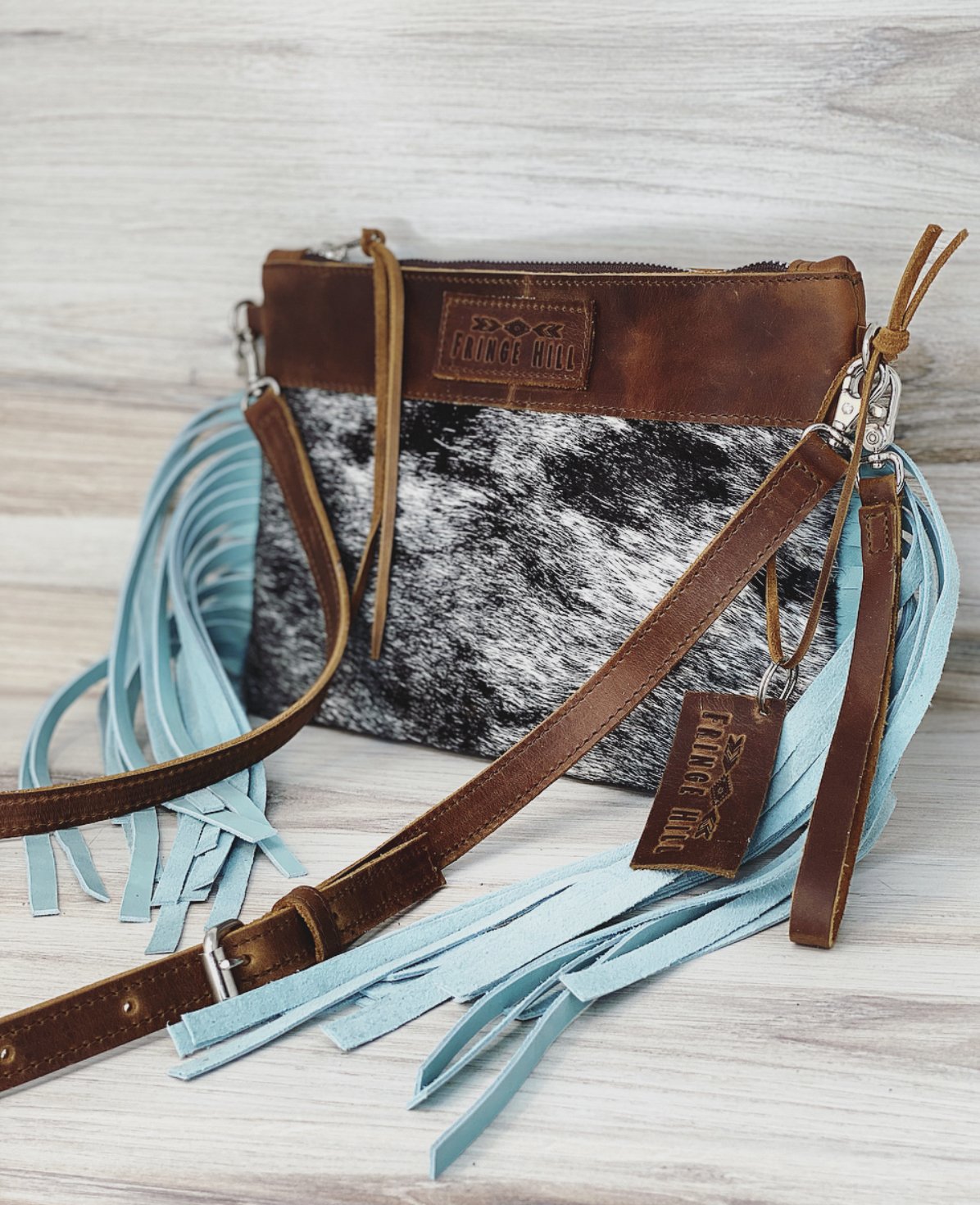 Klassy Cowgirl Teal Crossbody Purse With Flap And Fringe