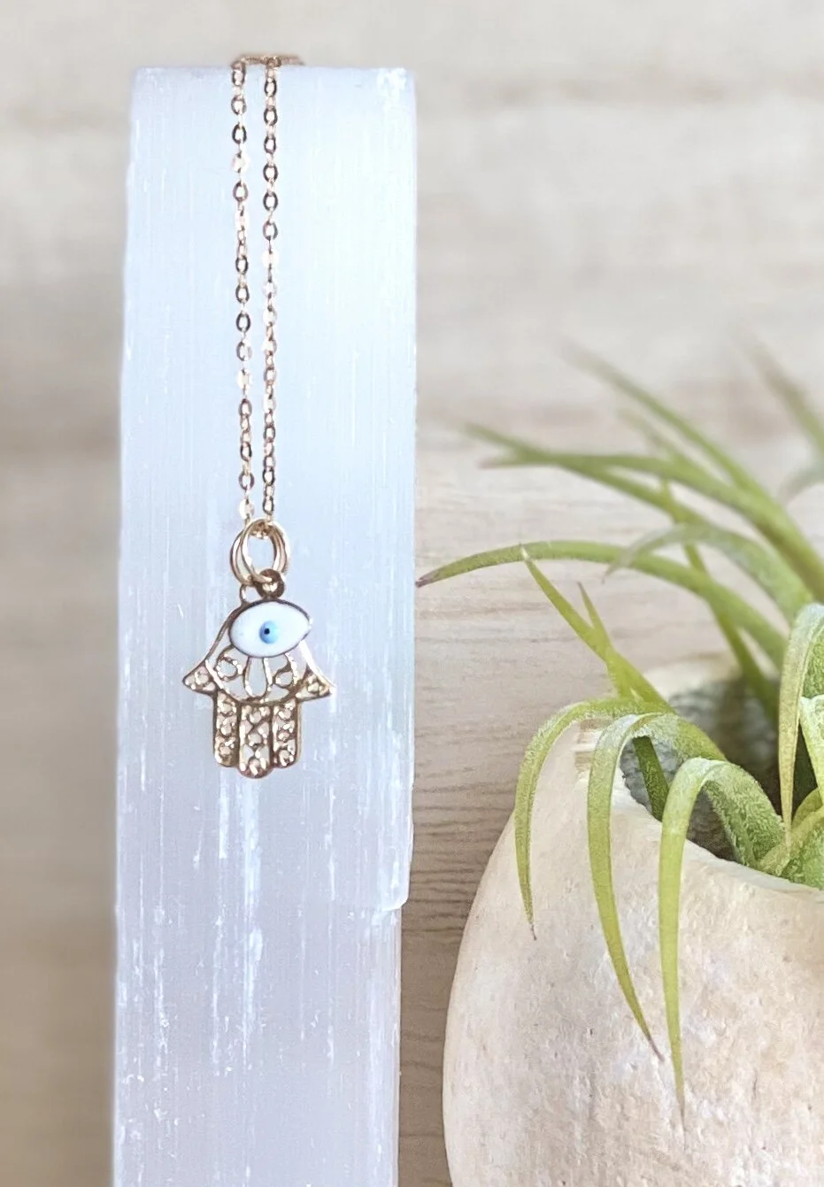 Hamsa Evil Eye Double Protection Necklace | 14k GOLD