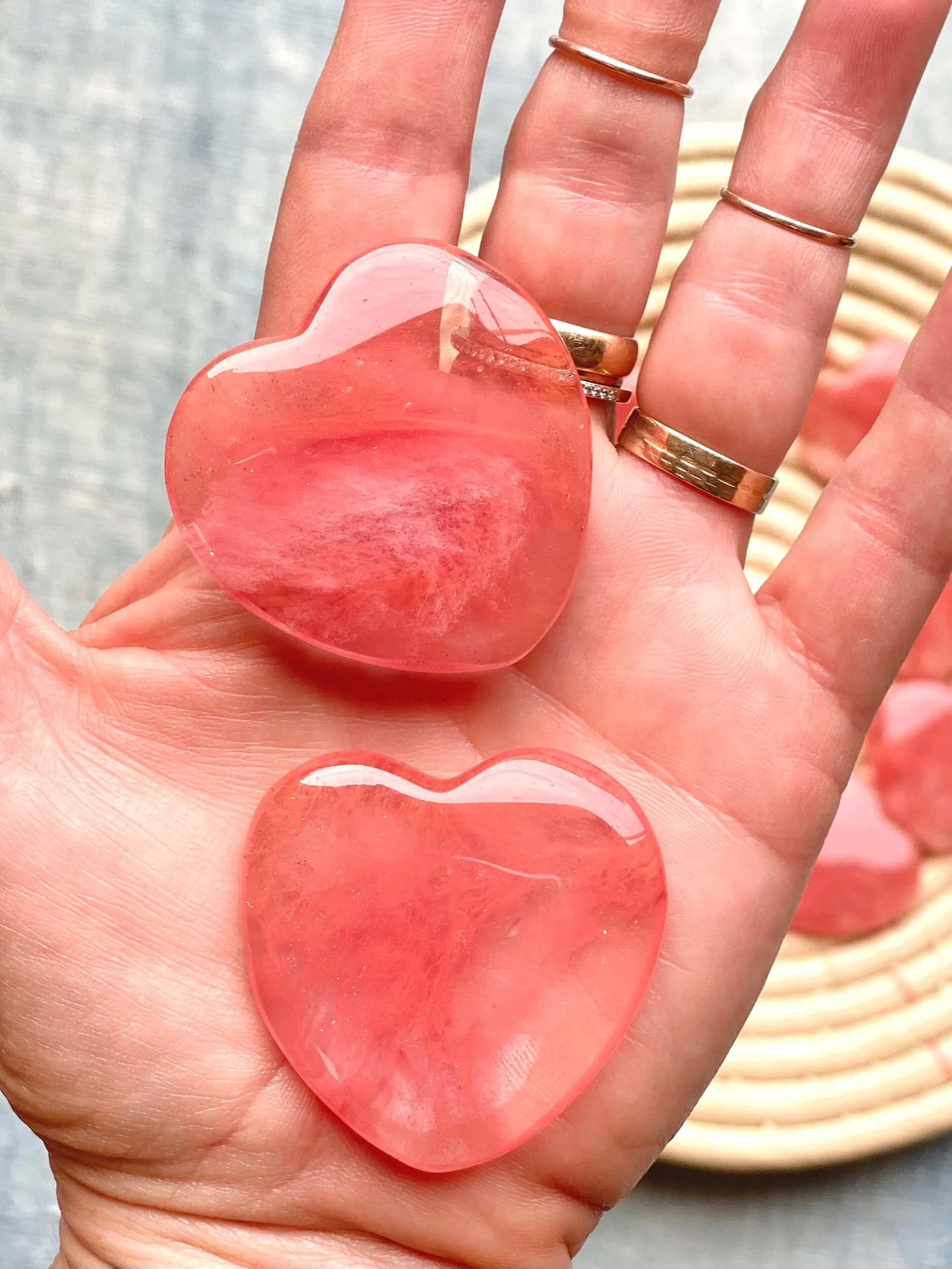 CHERRY QUARTZ HEARTS