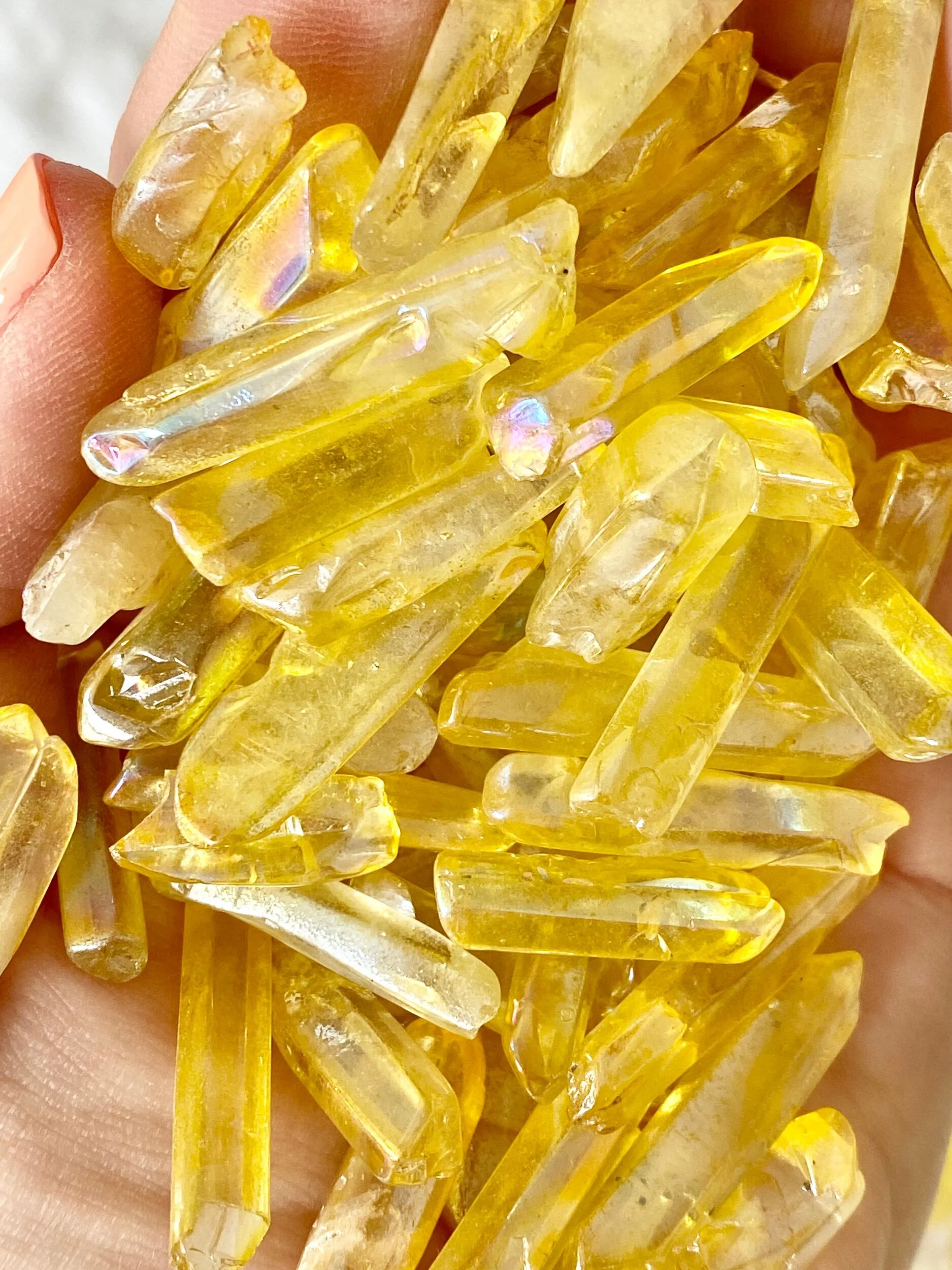 Yellow Aura Quartz Crystal Points