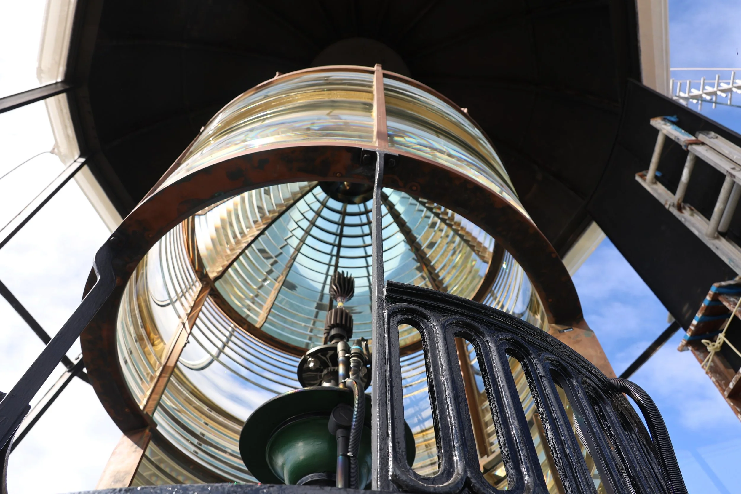 A Fresnel lense surrounds the lamp at Barrenjoey Lighthouse