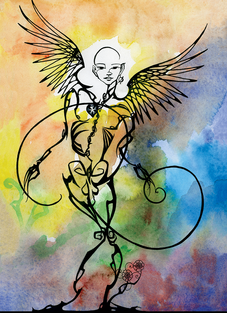 XX: The Angel (2004). Ink and watercolor on paper.